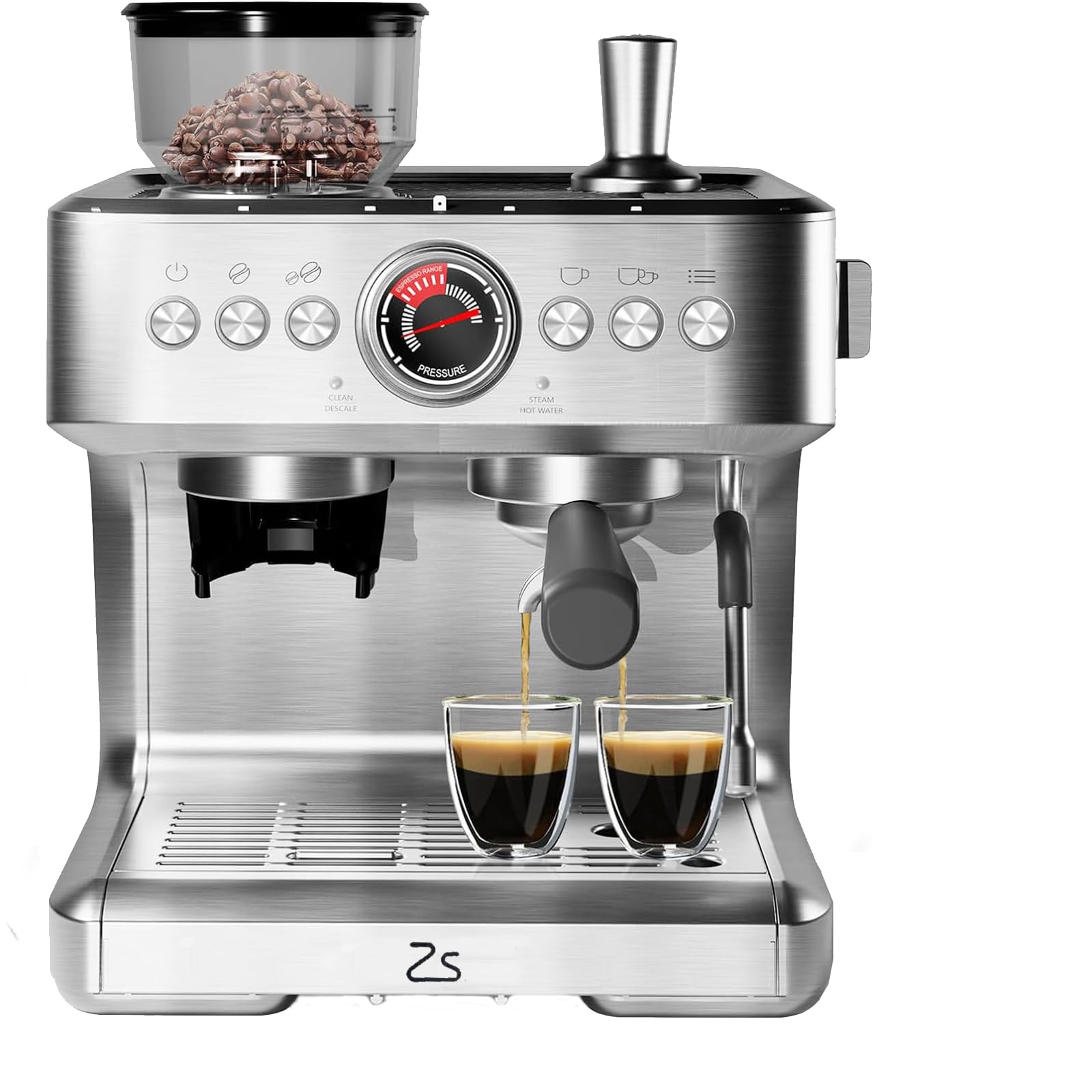 GlowSol Espresso Machine with Bean Grinder, Semi Automatic Espresso Machine, 20-Bar Espresso Maker with Milk Frother Steam Wand 2.8L Water Tank, Home Espresso Coffee Maker for Latte, Cappuccino