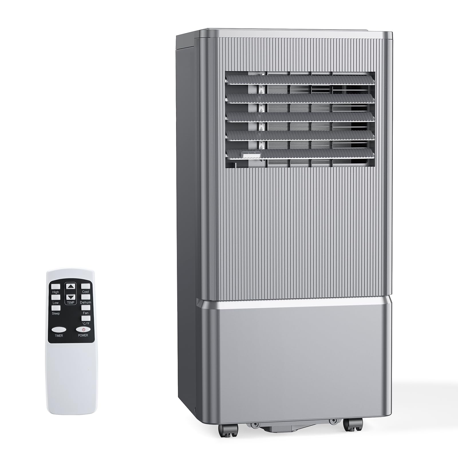 Air Choice 8000 BTU Portable Air Conditioner, 3-in-1 AC Unit for Rooms Up to 350 Sq.Ft, Sleep Mode, 24H Timer, Remote Control & Digital Display, Window Kit Included, Silver