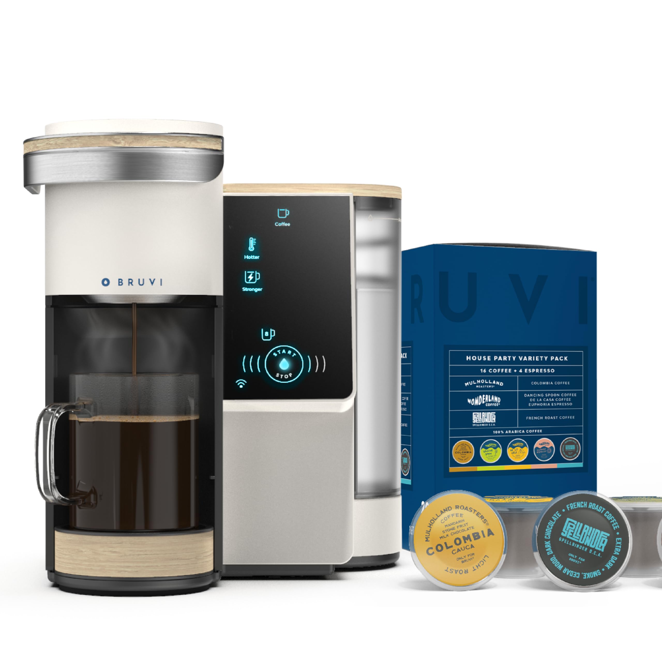 BRUVI The Bundle | Single-Serve Coffee System | Includes 20 Coffee and Espresso B-Pods Coffee Brewer