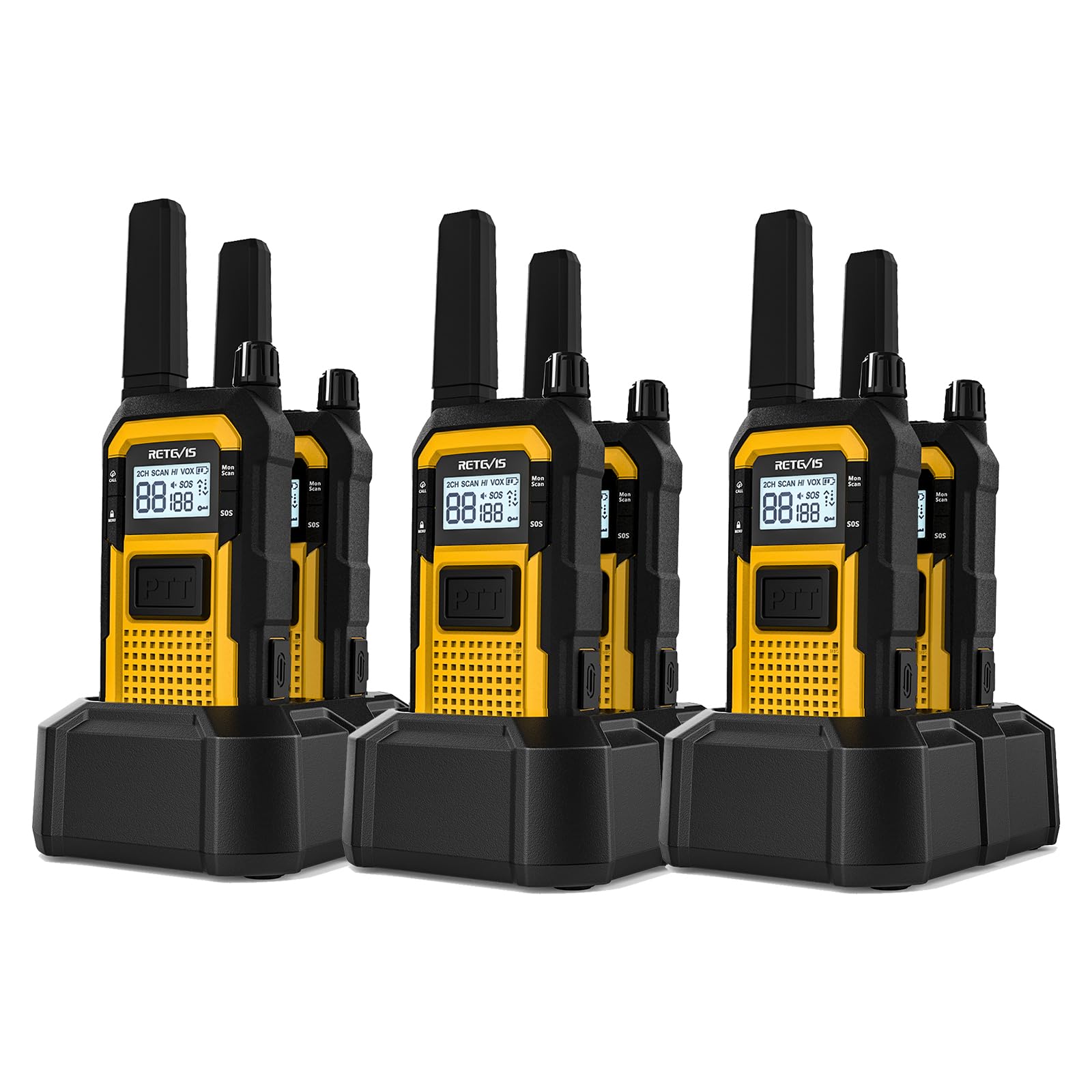 Retevis RB48 2 Way Radio Long Range, IP67 Waterproof Walkie Talkies Adults, Drop-Proof, 2000mAh, Emergency, Heavy Duty Two Way Radios, for Job Site Construction Warehouse(6 Pack)