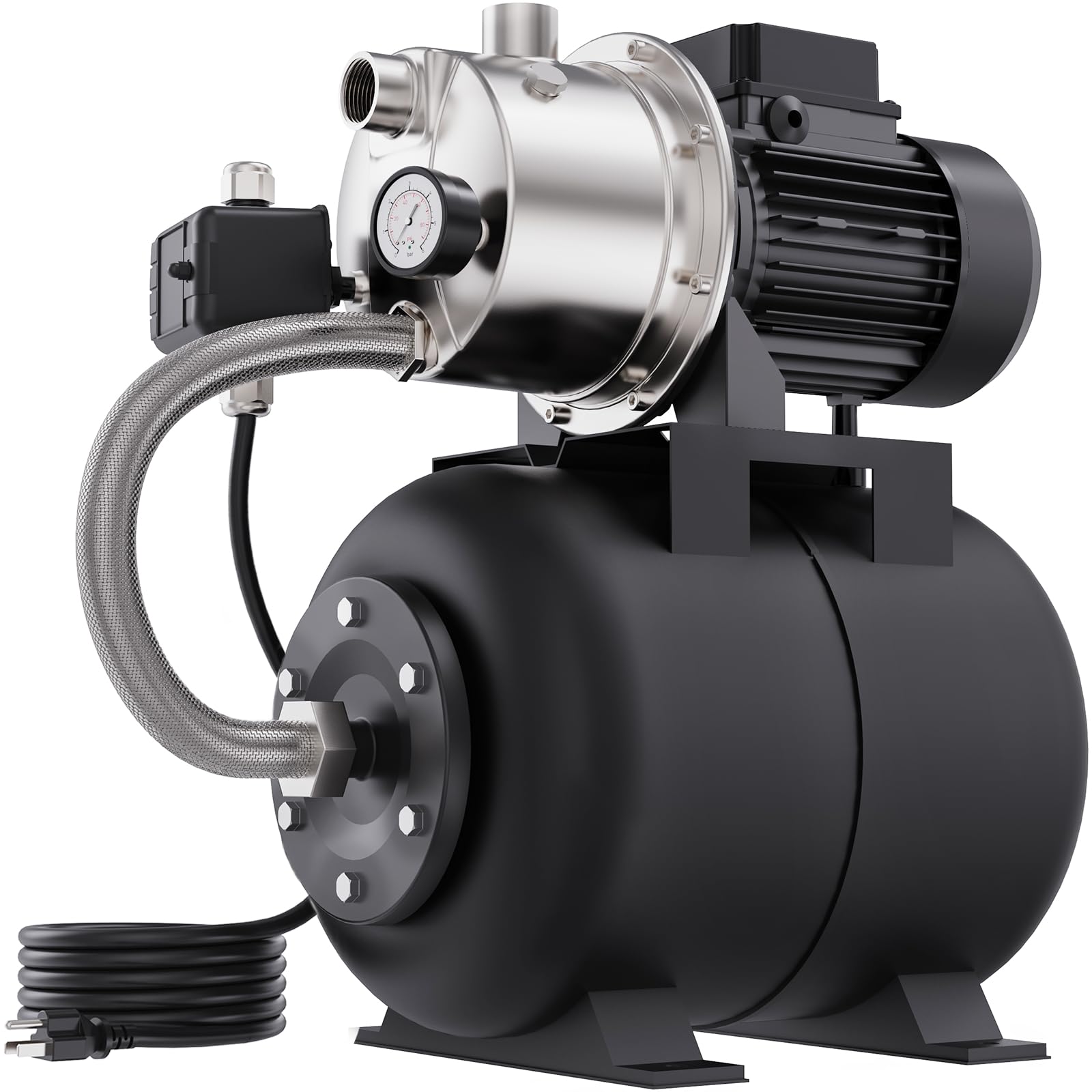 Aquastrong 1.6 HP Shallow Well Pump with Pressure Tank, NSF Certified, 1320 GPH, 115V, Stainless Steel Irrigation Pump, Automatic Water Booster Jet Pump for Home, Garden, Lawn