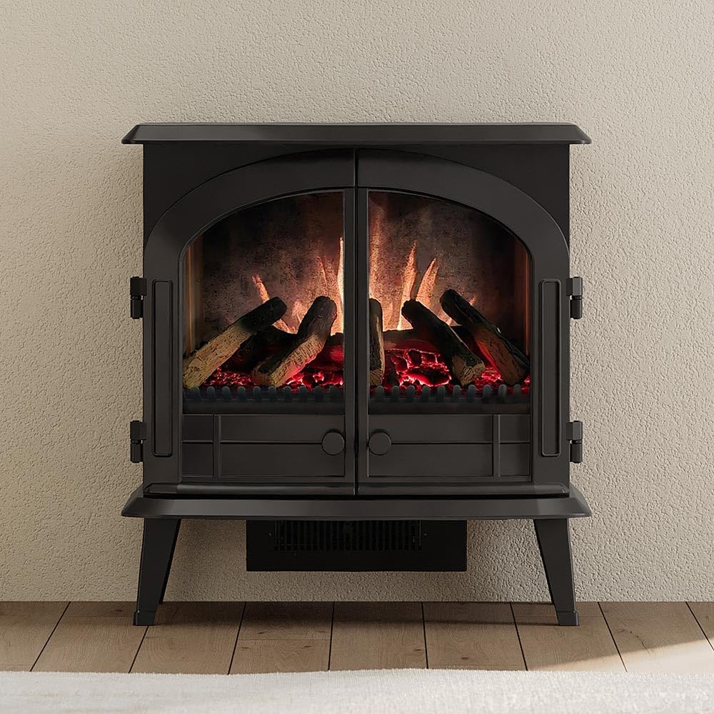 Modern Ember Freestanding Electric Fireplace Stove Heater in Black with Multi-Color Ember Bed | Smart Technology | WiFi App, Alexa & Google Control | 1500W | Indoor Portable Heater | Safety Shutoff