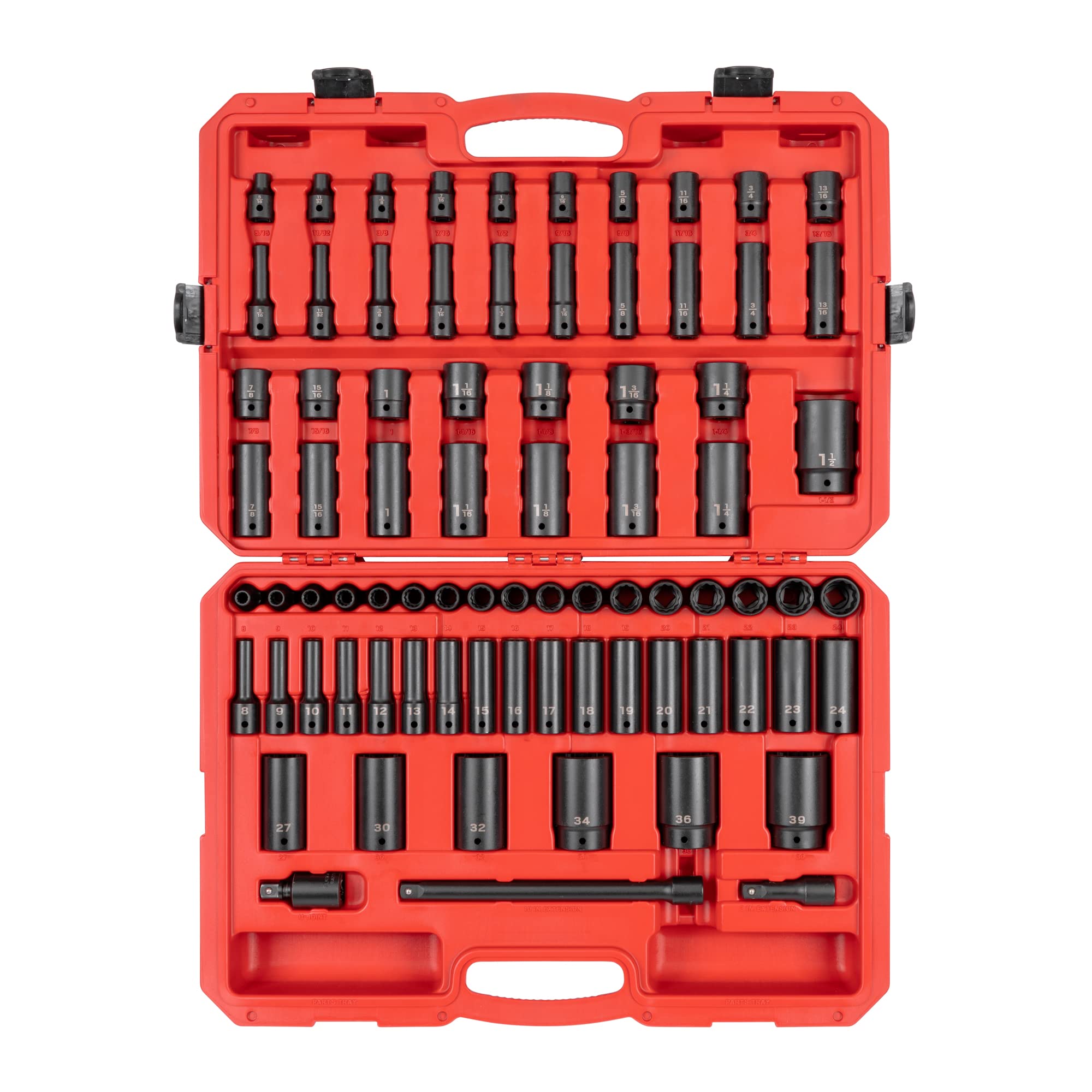 TEKTON 1/2 Inch Drive 12-Point Impact Socket Set, 78-Piece (5/16-1-1/2 in., 8-39 mm) | SID92408