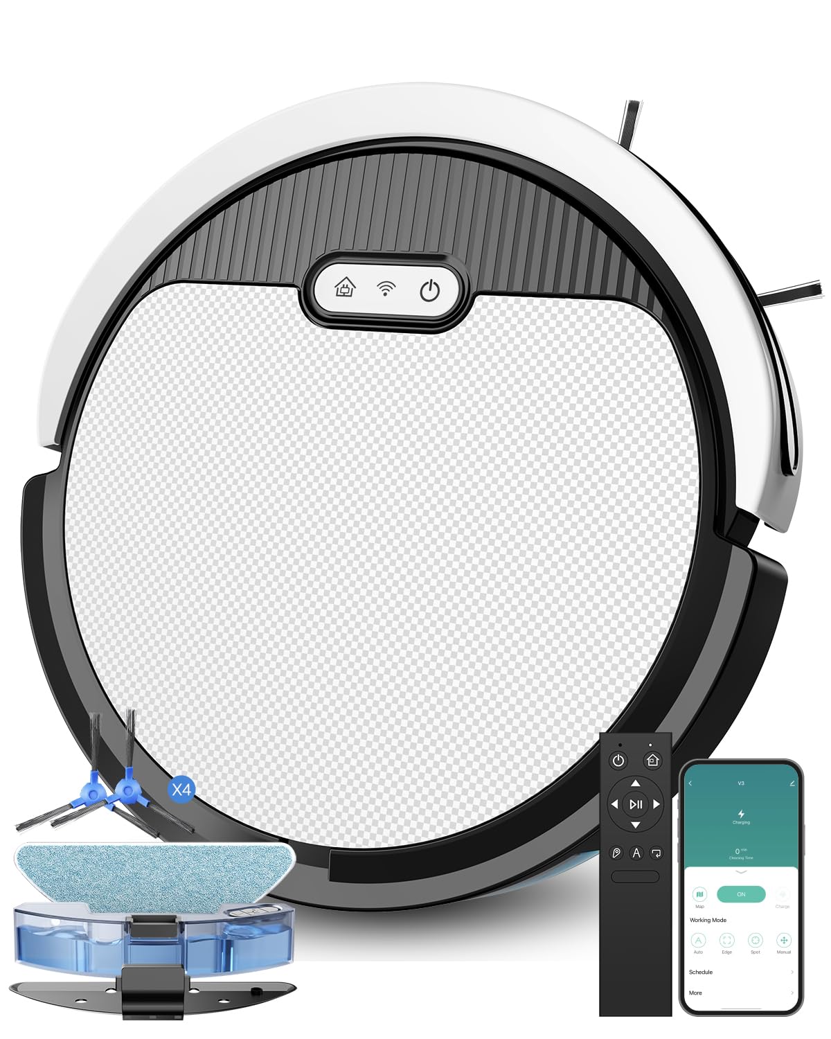 Pureatic V3 2 in 1 Robot Vacuum and Mop Combo，5000Pa Suction, Schedule Cleaning, Smart Mapping with 2.4G WiFi/Alexa/App/Remote Control, Automatic Self-Charging, Ideal for Pet Hair, Hard Floor