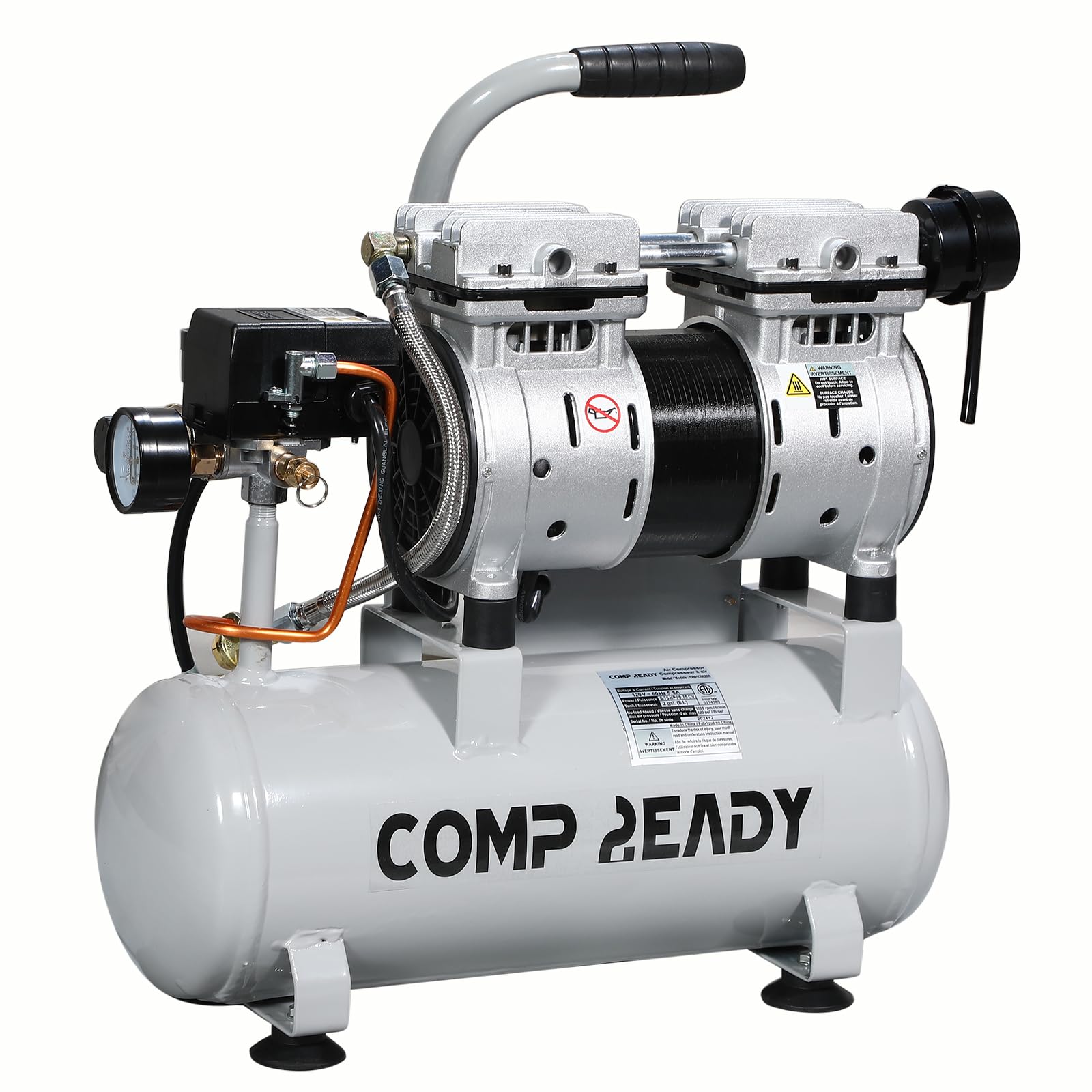 2 Gallon Portable Air Compressor 0.75HP 1.7 CFM@90PSI 60dB Ultra Quiet Oil Free Air Compressor Ideal for Tire Inflation Pneumatic Tool Spray Painting