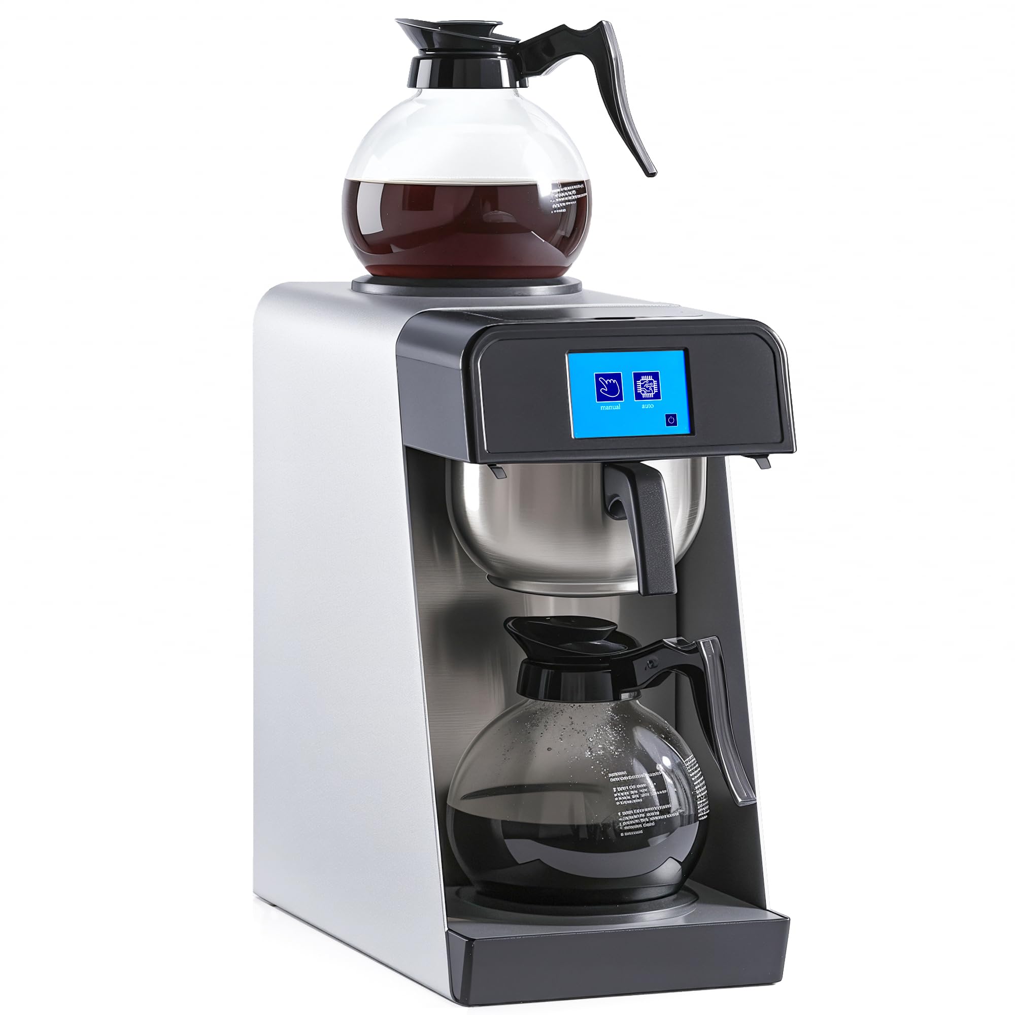 NUPANT 12-Cup Commercial Drip Coffee Maker 1.8L Auto Filling Pour Over Coffee Machine with 2 Glass Carafes, 2 Warmers, LCD Panel, Automatic Stainless Steel Coffee Brewer for Cofe Bar and Restaurant