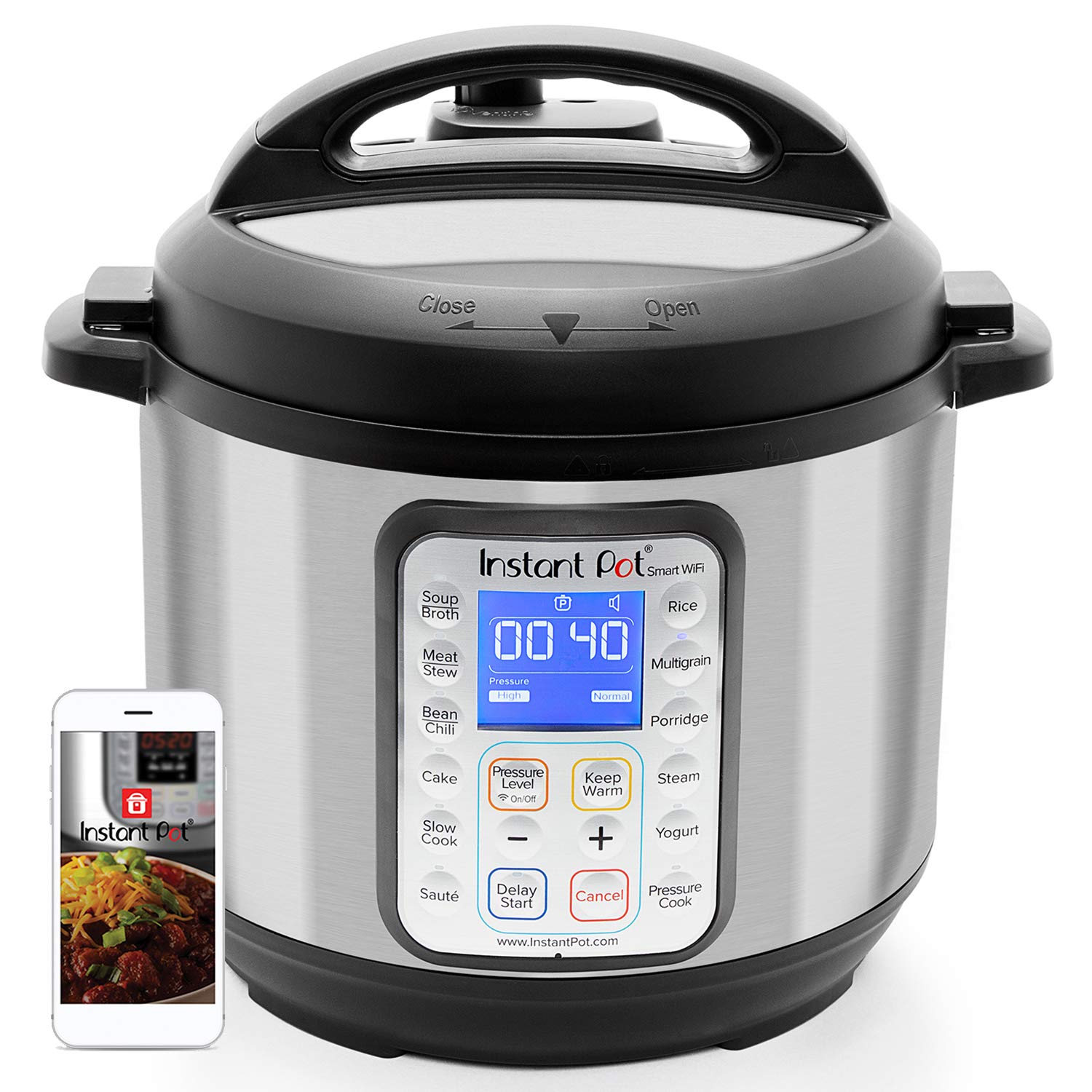 Instant Pot Smart Wifi 6 Quart Multi-use Electric Pressure, Slow, Rice Cooker, Yogurt, Cake Maker, Sauté, Steamer and Warmer, Silver