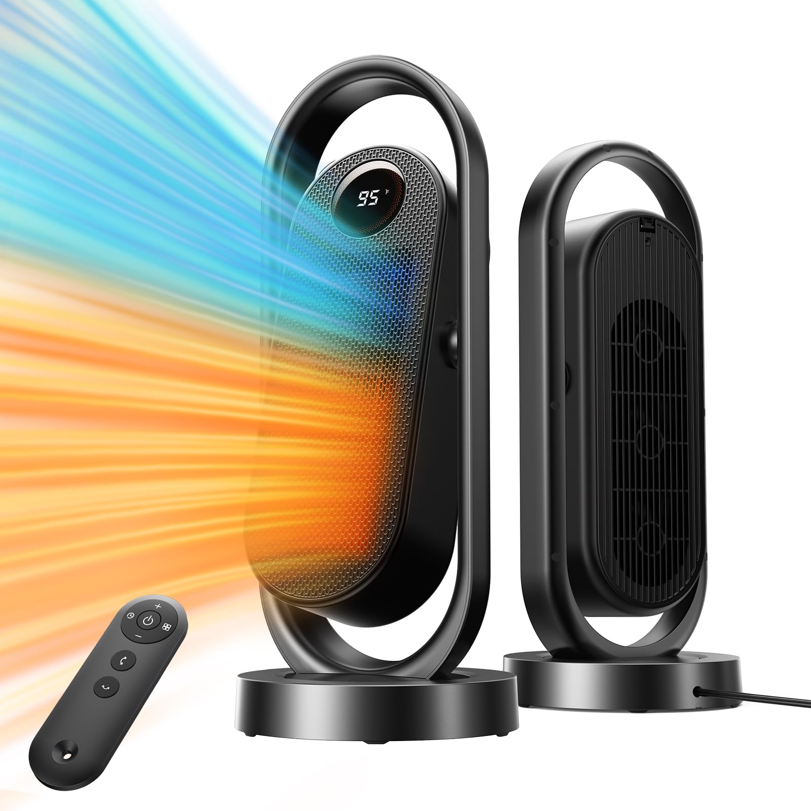 RANVOO Space Heater, Electric Portable Heaters for Indoor Use with Thermostat, Wide Oscillation, ECO and Fan Mode, 1-12H Timer, 1500W PTC Ceramic Fast and Safe Heater for Office, Large Room