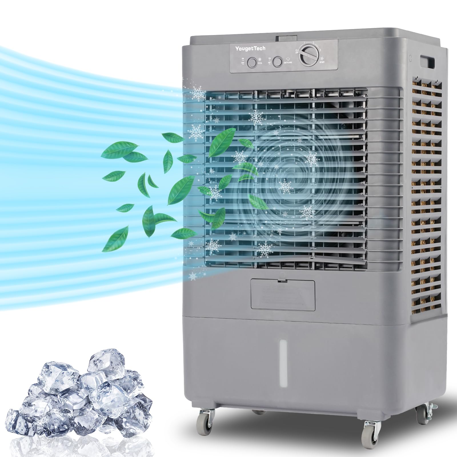 37" Evaporative Air Cooler 3000 CFM, 8 Gal Water Tank, 3 Speeds, Oscillating Cools up to 720 Sq. ft, Portable Industrial Swamp Water Cooler for Outdoor Commercial Factory - Gray