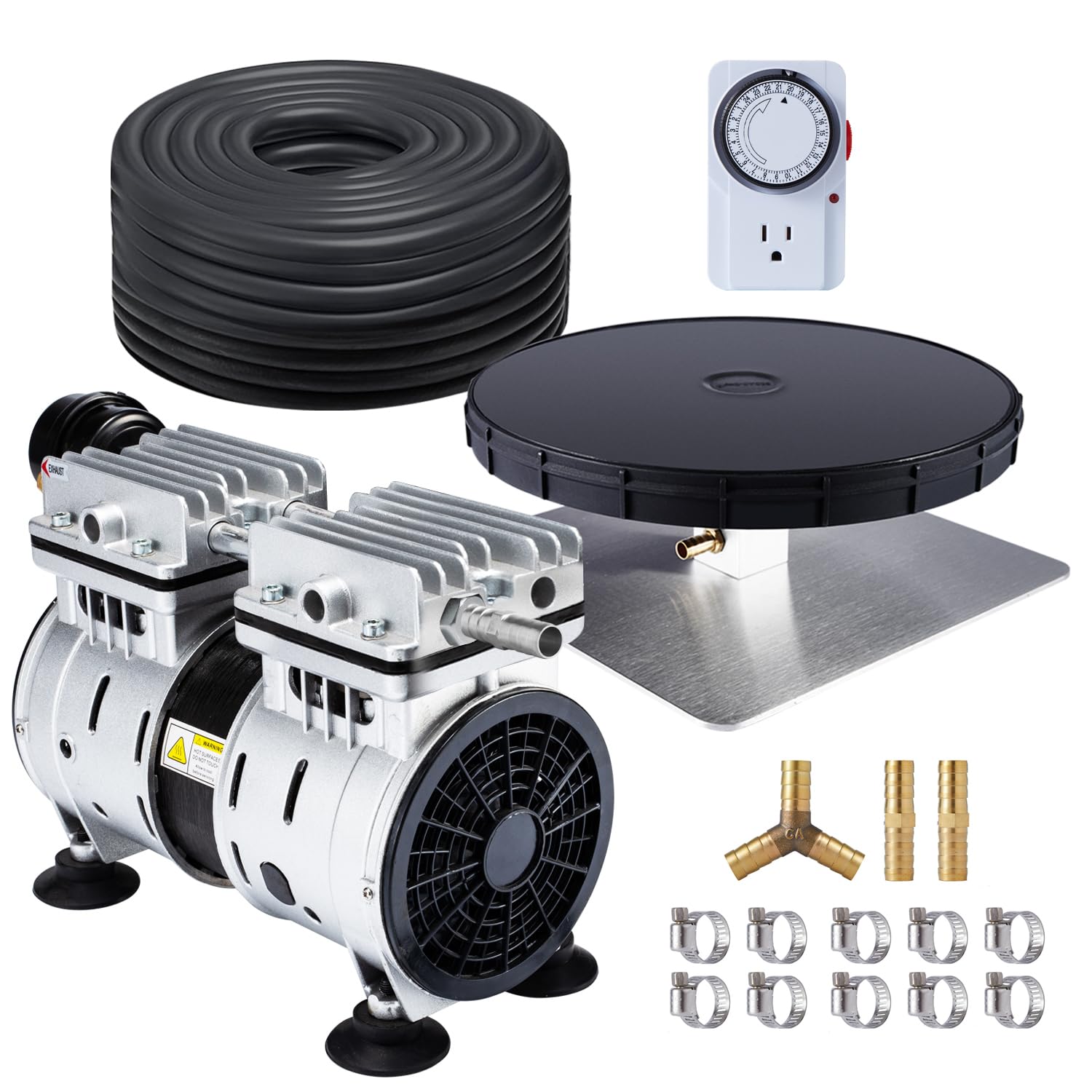HQUA PAS10 Pond & Lake Aeration System for Up to 1 Acre, 3/4 HP Compressor + One 100' Weighted Tubing + One Diffuser