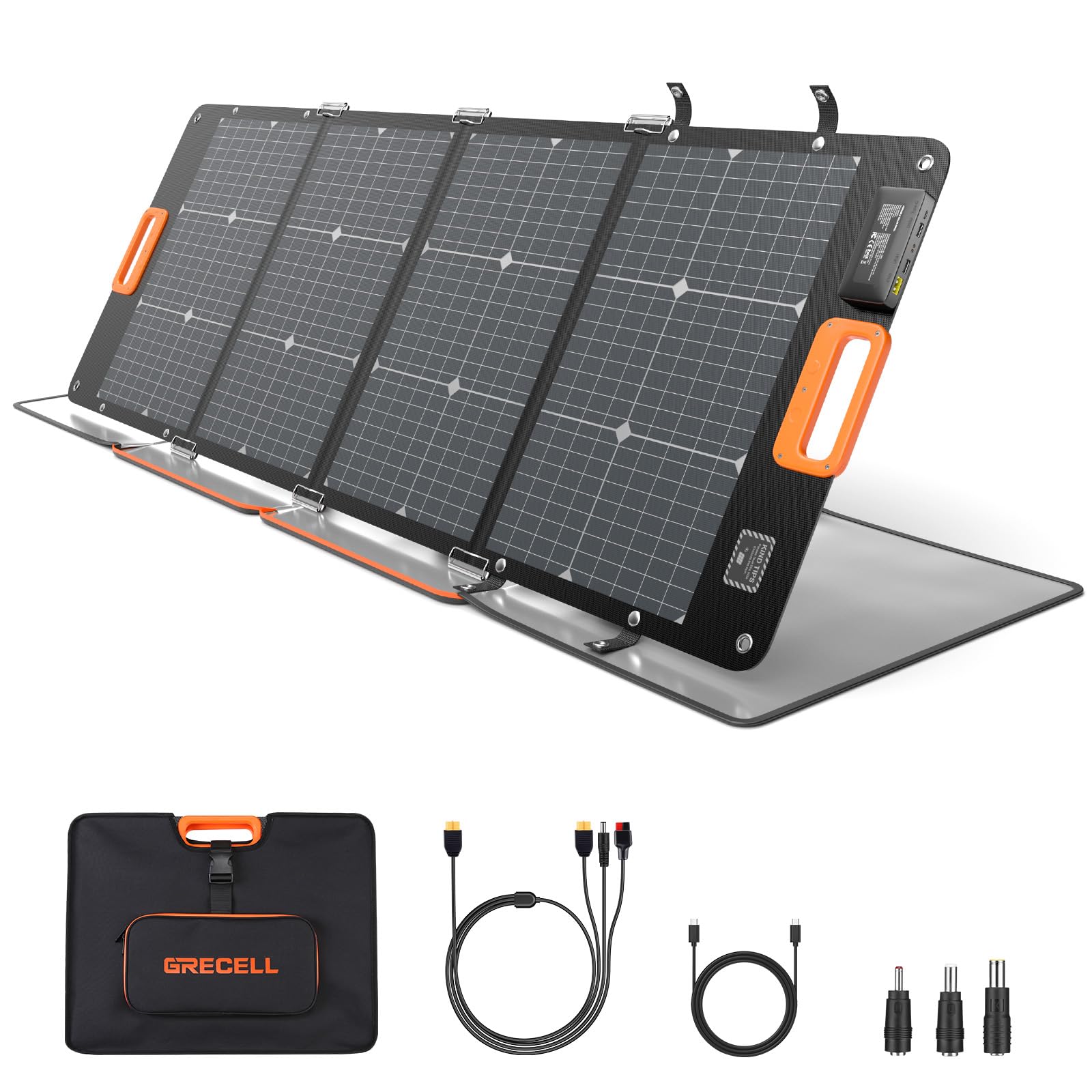 GRECELL 120W Portable Bifacial Solar Panel for Power Station Generator, 21.6V Foldable Waterproof Solar Charger with XT60/Type-C/2 USB DC Output, 120w Solar Panel for Outdoor Camping Van RV Trip