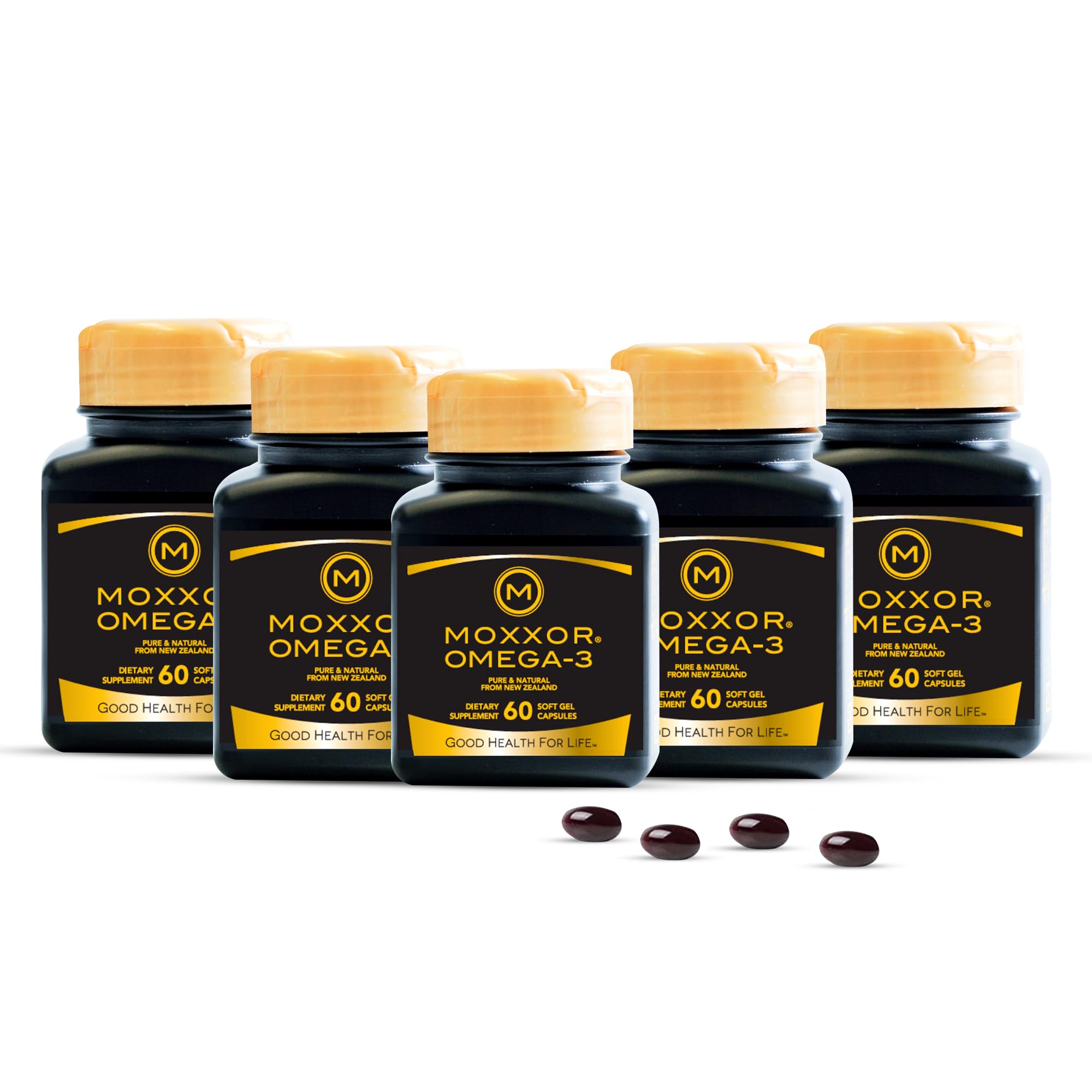 Moxxor Omega 3 New Zealand Green Lipped Mussel Oil Soft gels for Joint Support and Mobility, Heart & Immune Support, No Fishy Aftertaste, 5-Pack, 300Soft gels, 2-Soft gels Per Day, 150 Day Supply