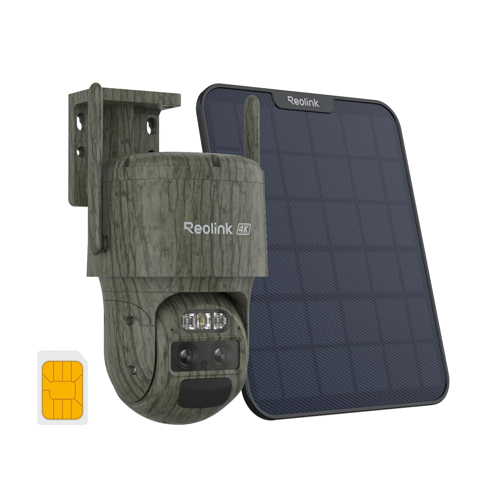 REOLINK 4K Dual Lens 4G LTE Cellular Security Camera, SIM Card Included, Wireless Auto Tracking Trail Camera, 6X Hybrid Zoom, No-Glow IR, IP66 for Wildlife, TrackMix LTE Trail + Solar Panel