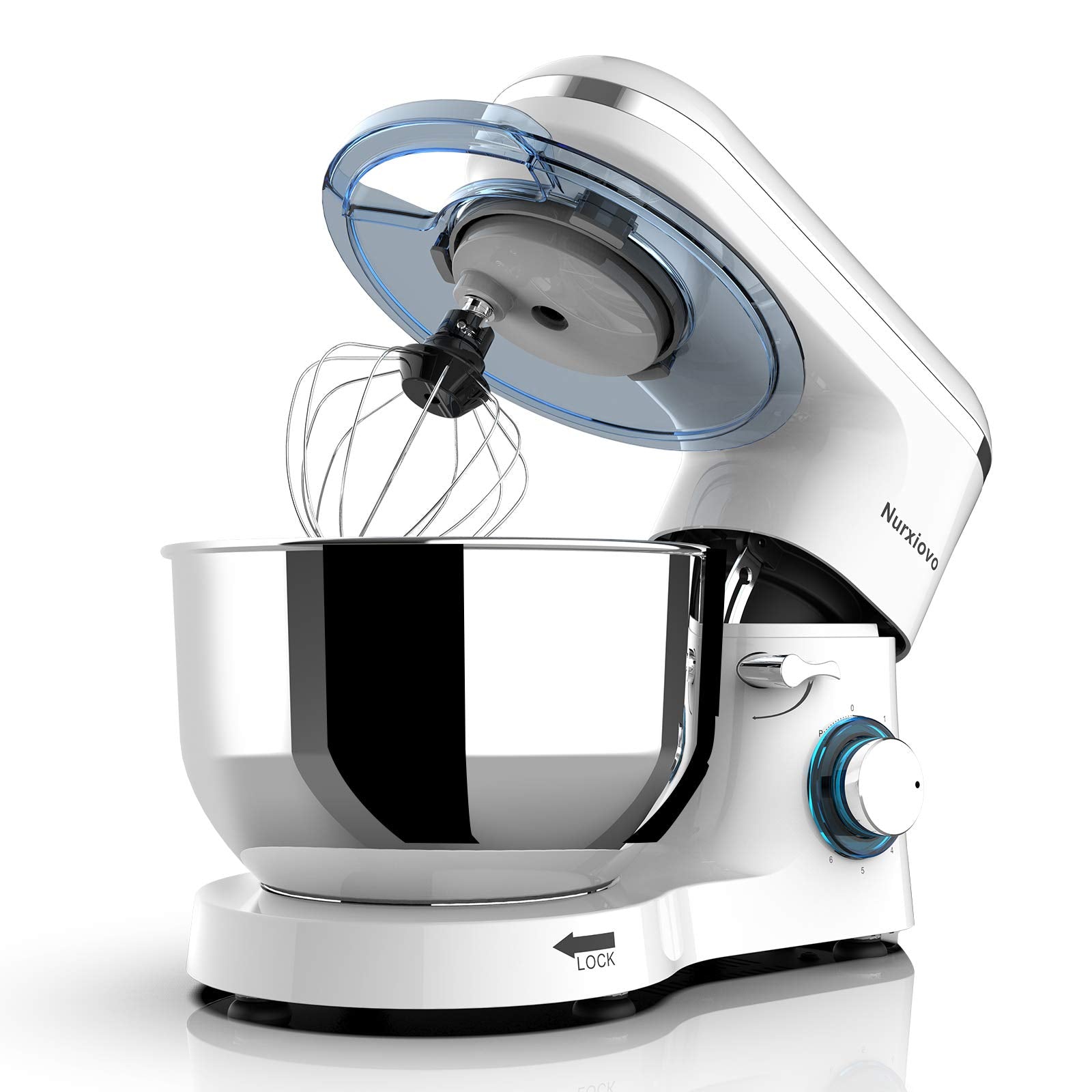SUNCOO Stand Mixer, 1400W Kitchen Mixer Food Dough Machine with 6 Speed and Pulse, Home Mixer Stand up with 6.1L Stainless Steel Bowl, Whisk, Dough Hook, Beater, White