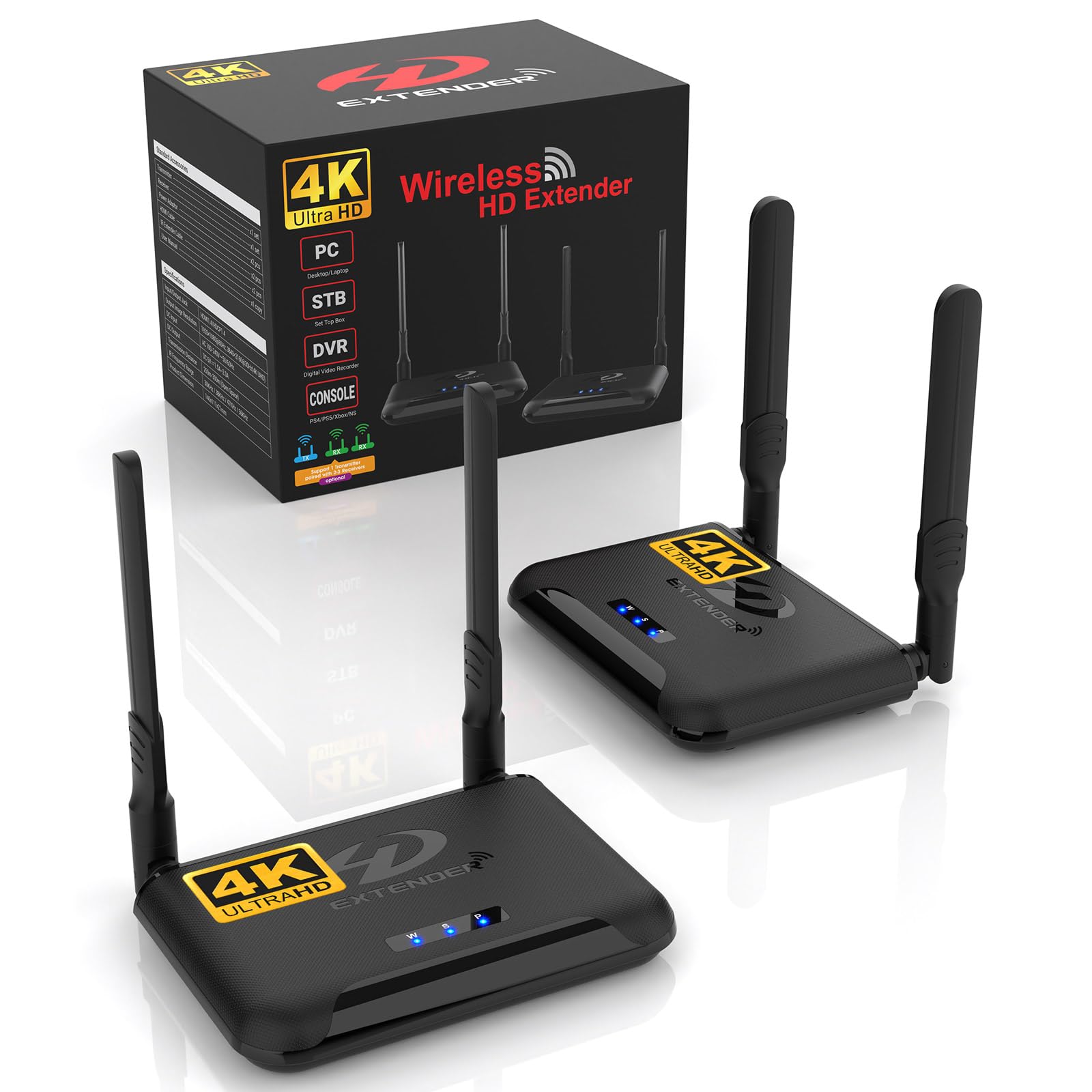 Wireless HDMI Transmitter and Receiver 4K, Binken 820Ft/250m Wireless HDMI Extender 5G Kit Support 4K@30 Hz, for Streaming Video Audio from Laptop,PC, Cable Box to HDTV Projector Monitor IR Support