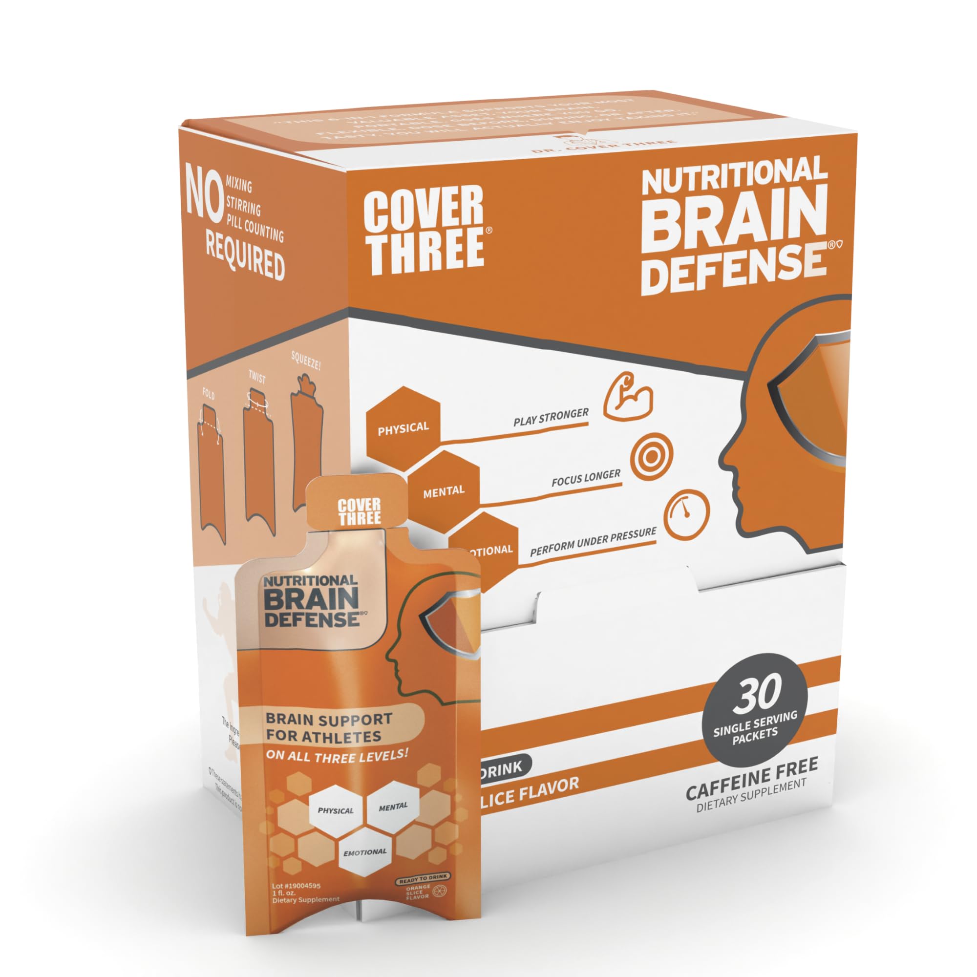 Cover Three Brain Defense Omega 3 Fish Oil, Nutritional Brain Supplement with Curcumin, Uridine, Orange Slice Liquid Omega 3 DHA EPA Formula, Nootropic Supplement for Athletes