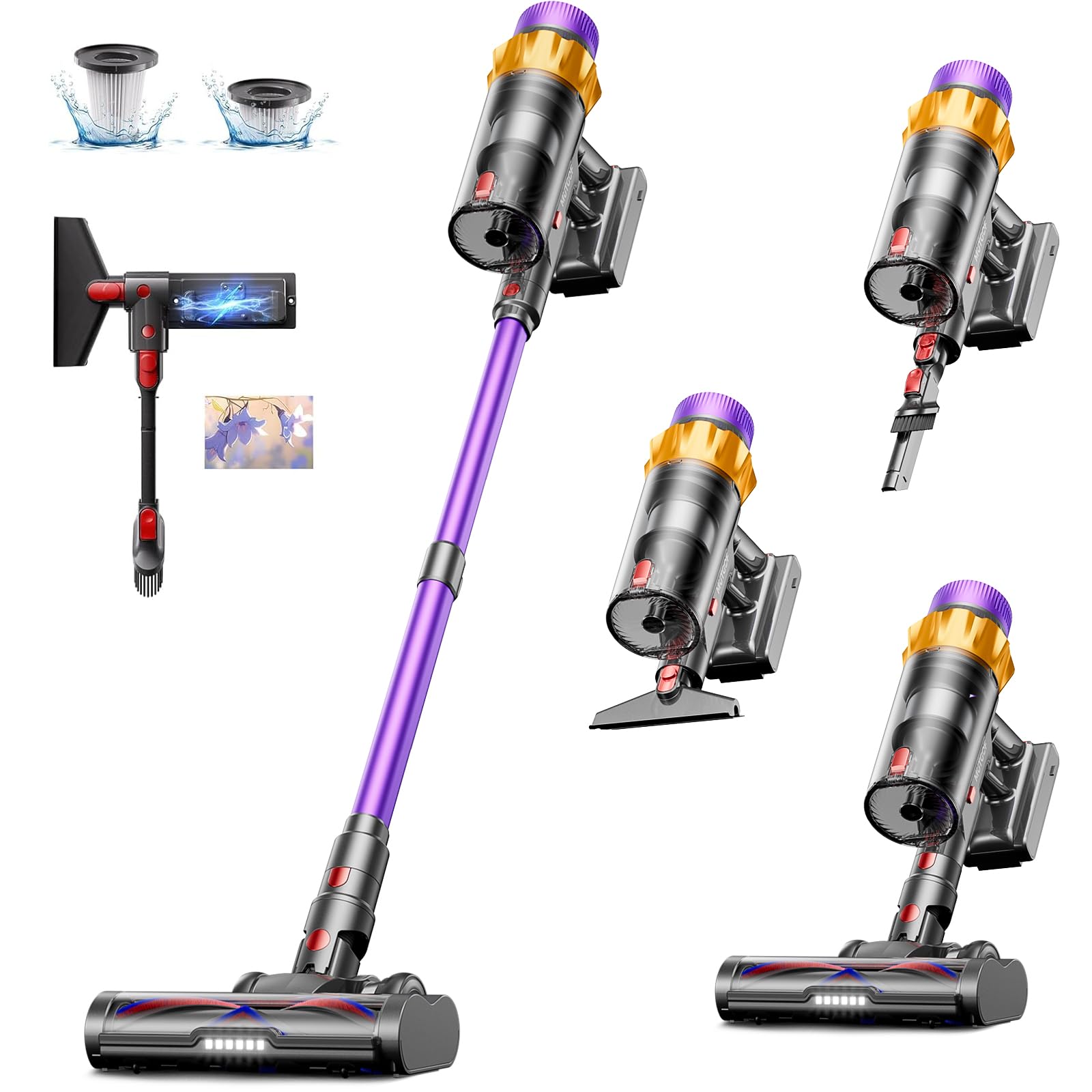 Cordless Vacuum Cleaner, 550W 45KPA 70 Mins Vacuum Cleaners for Home, Self-Standing Cordless Vacuum with Charging Dock Station, LED Display, Upgraded Anti-Tangle Stick Vacuum for Pet Hair/Carpet/Floor