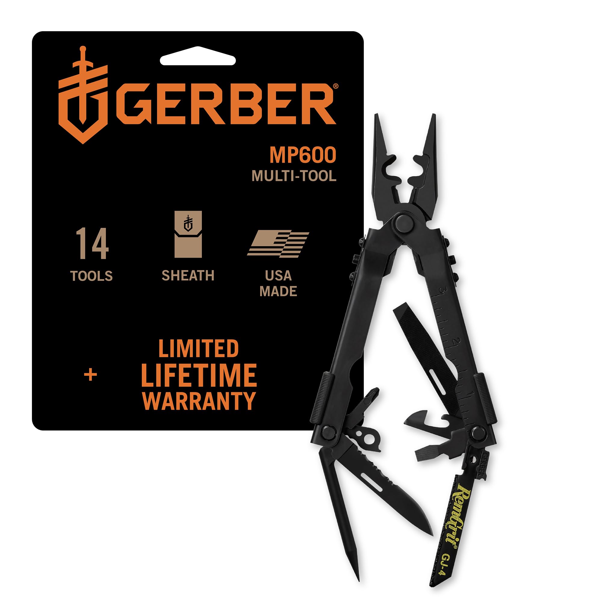 Gerber Gear Gear Multi-Plier 600 - 14-in-1 Bladeless Multipurpose Tool with Screwdriver, Needlenose Pliers, Can Opener, Wire Cutter & More - With Blasting Cap Crimper - Survival Tools