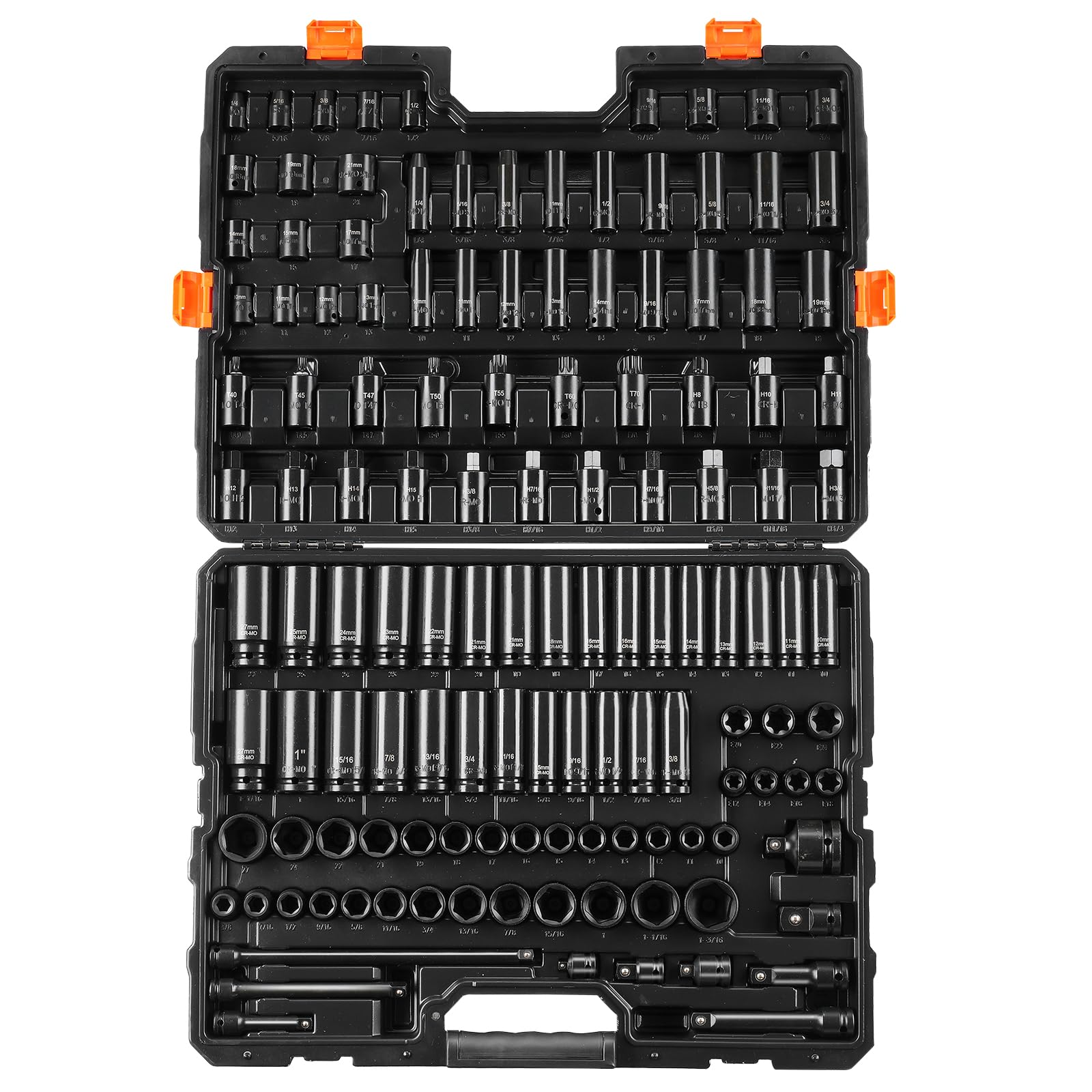 VEVOR Impact Socket Set 130 Piece 3/8" & 1/2" - SAE & Metric Drive Socket Set - 6 Point Cr-Mo Alloy Steel for Auto Repair - Easy-to-Read Size Markings - Includes Storage Case