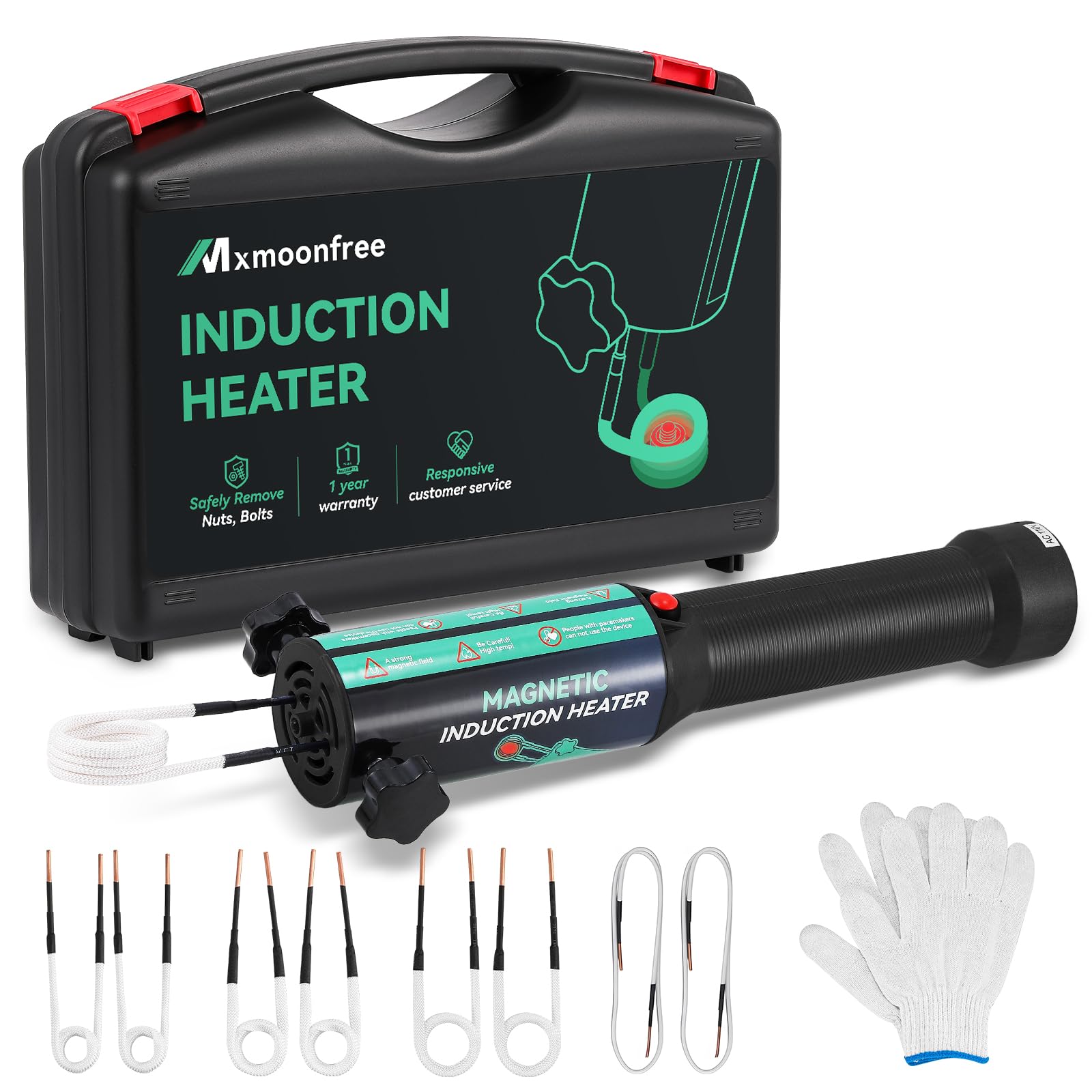 Mxmoonfree 1200W Induction Heater Bolt Removal Tool, 8 Coils & Rugged Case for Nuts, Bolts & Bearings, Black, 2 Warranty, 110V