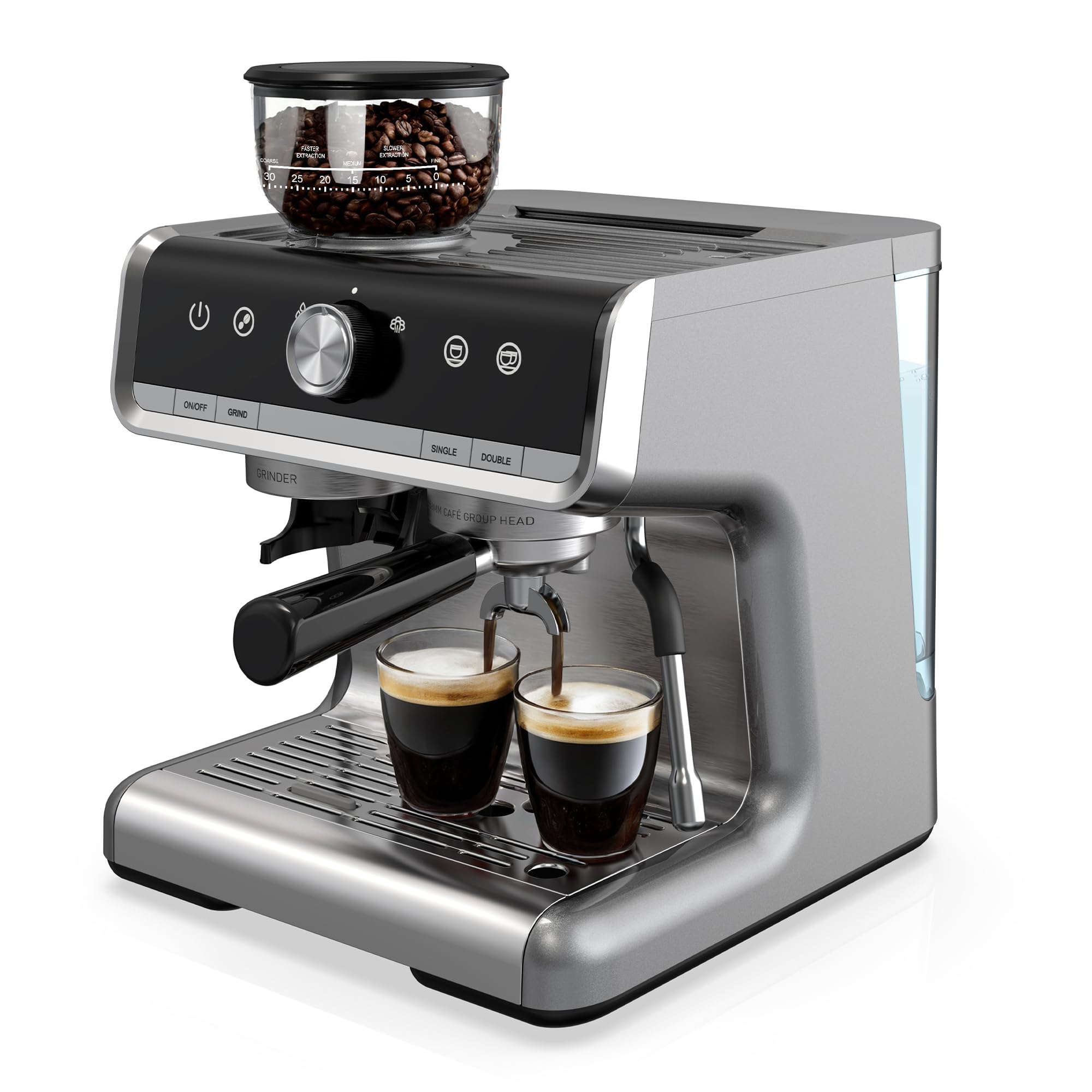 GarveeHome Espresso Machine With Grinder, 20 Bar Semi-Automatic Espresso Coffee Maker With Milk Frother Steamer Wand Cappuccino Latte Macchiato, 95 OZ Water Tank, PID Temperature Control, Light Gray
