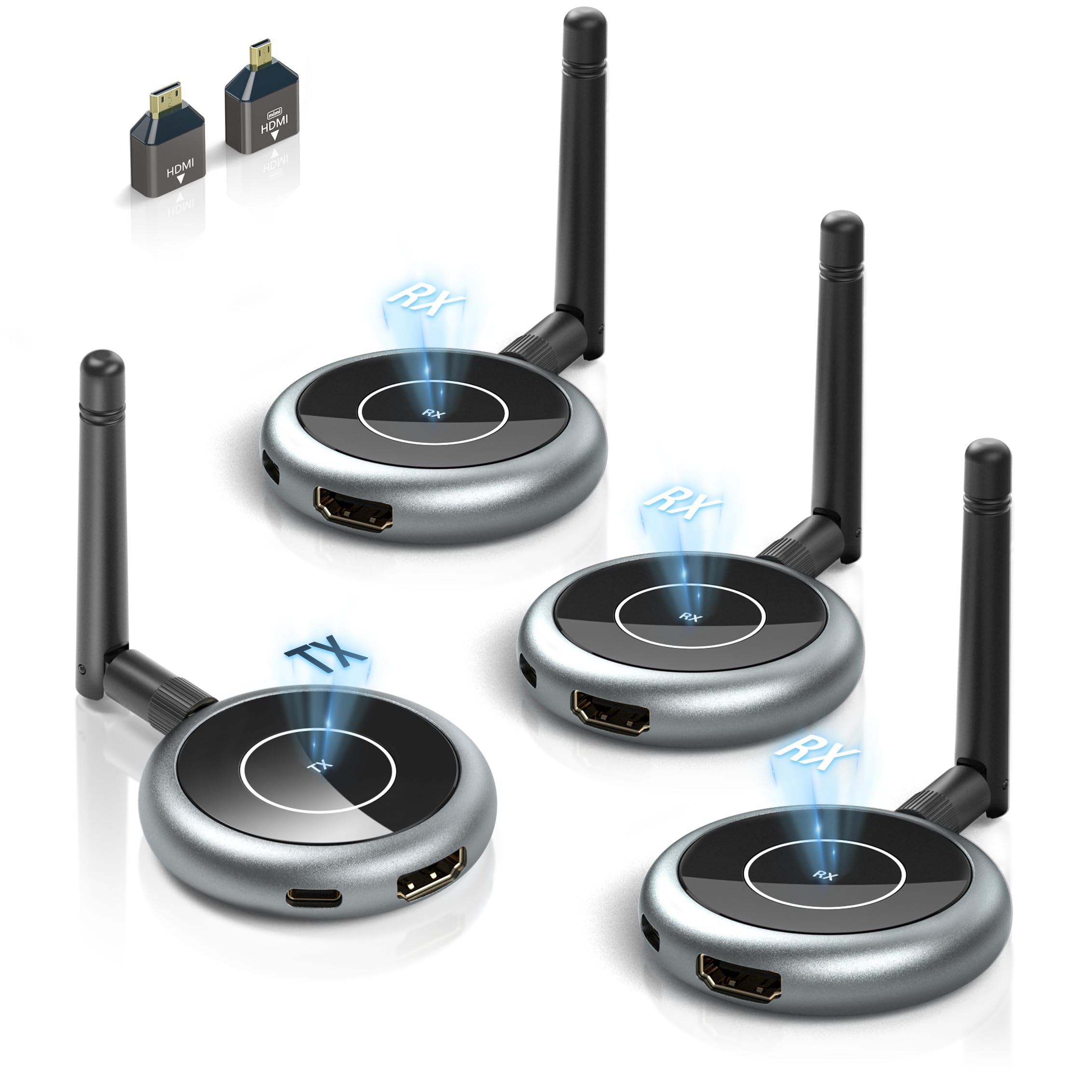 DARLYOR Wireless HDMI Transmitter and 3 Receivers, Wirelessly Simultaneous Expansion of Multiple Televisions,5G 1080P@ 60HZ HDMI Extender,Plug and Play- Stream Video Audio for PC/Laptop/TVs