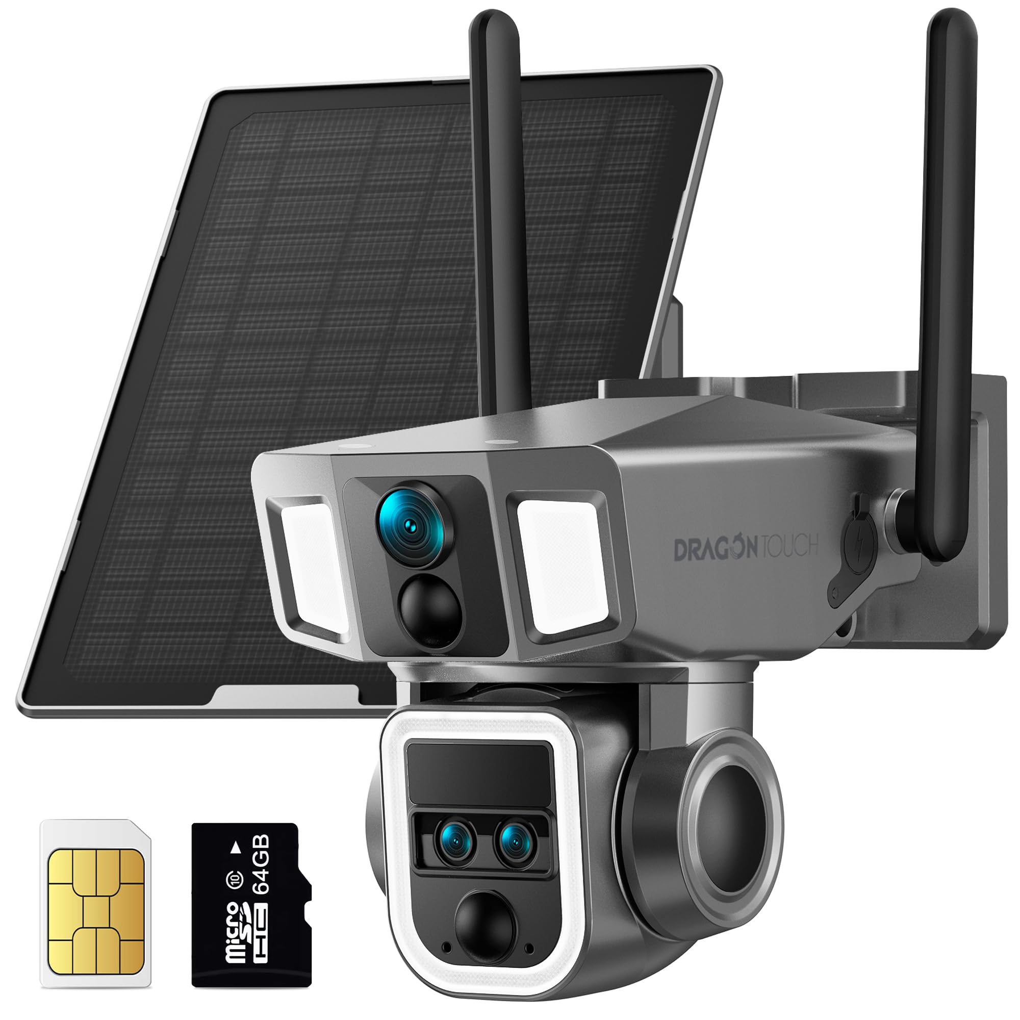 Dragon Touch 4G LTE Cellular Security Camera, 4K Wireless Outdoor Solar Home Surveillance Camera, 4G or Wi-Fi Duo-Mode, 10x Optical Zoom, AI Tracking, Pan and Tilt, SIM Card and 64GB SD Card