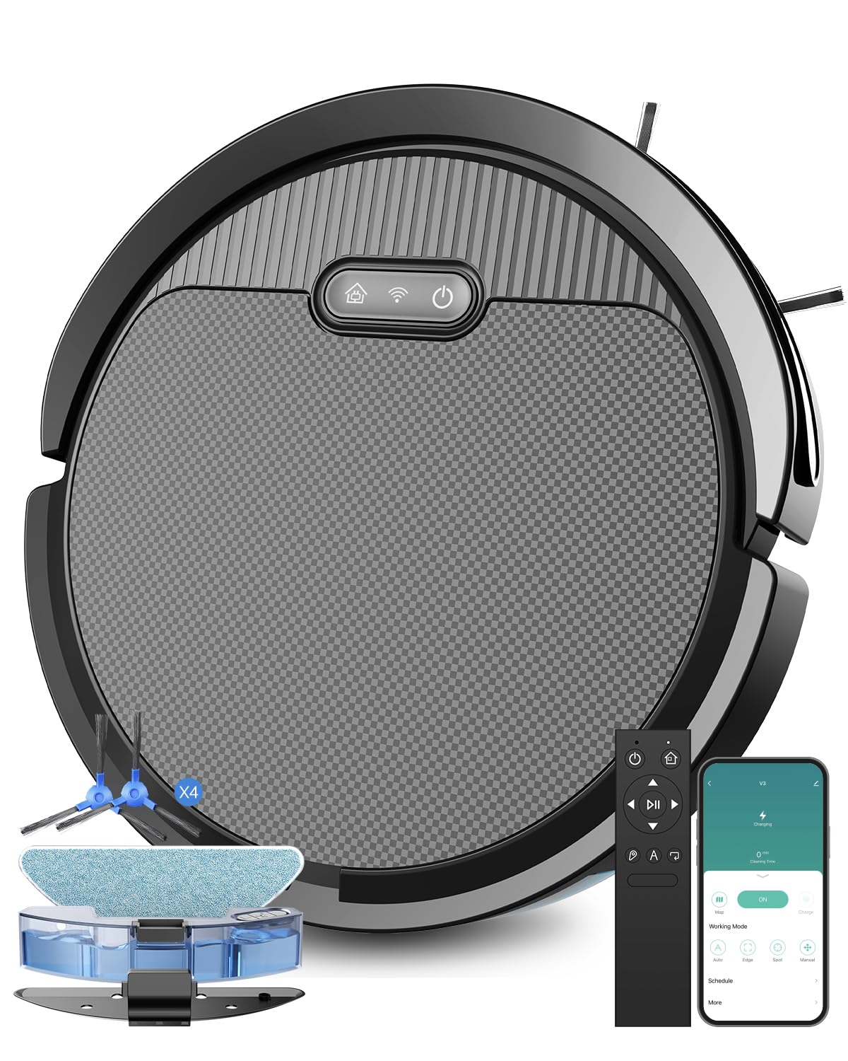 Pureatic V3 3 in 1 Robot Vacuum and Mop with 5000Pa Suction Power, Works with 2.4GWifi/ Alexa/App/, Self-Charging Vacuum Cleaner, Tangle-Free, Ideal for Pet Hair,Carpet and Hard Floor