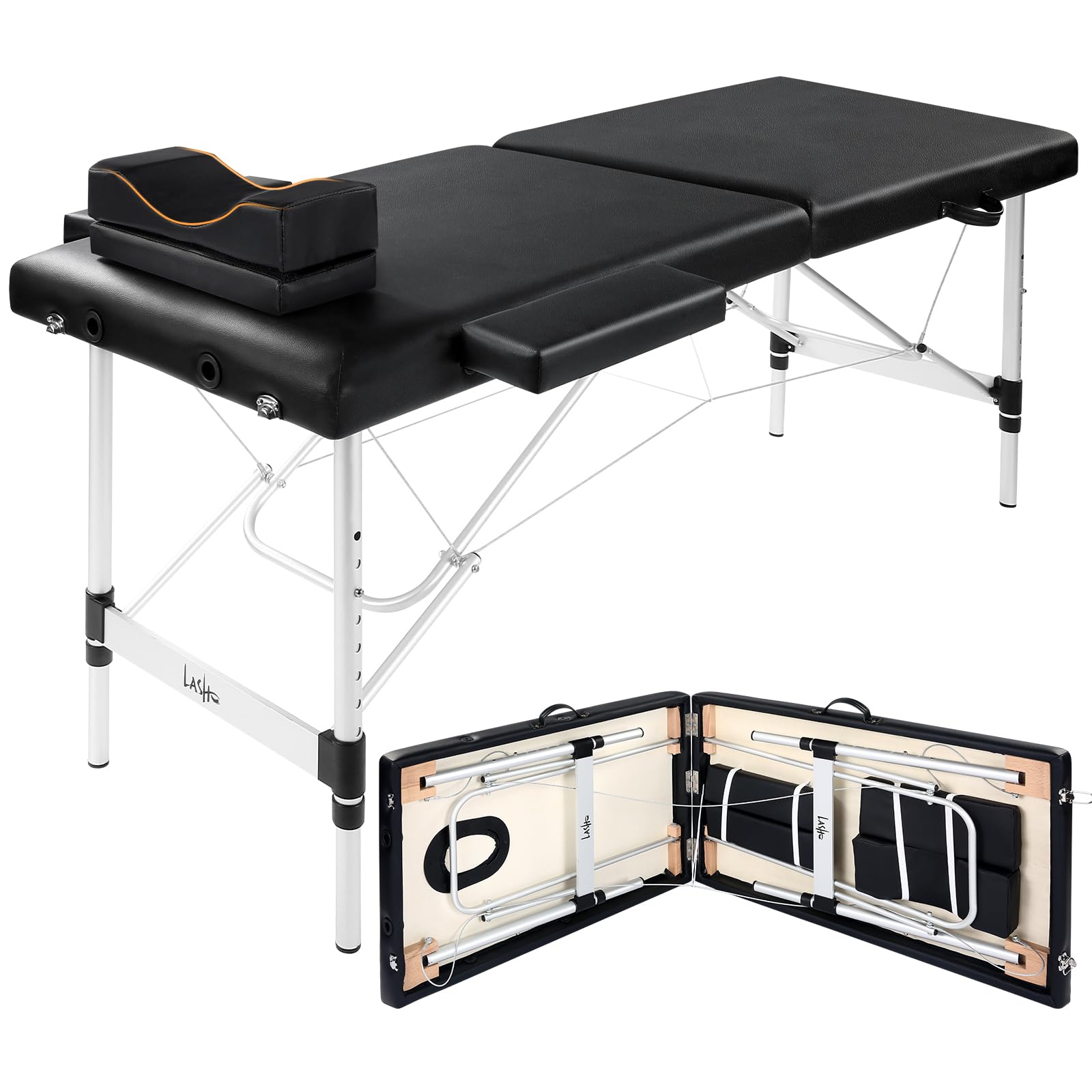 Masajeo Lash Bed for Lash Extensions Portable Lash Bed Massage Table with Eyelash Pillow Esthetician Bed Salon Table Spa Table Spa Bed Height Adjustable Waterproof Aluminum Frame (Black)