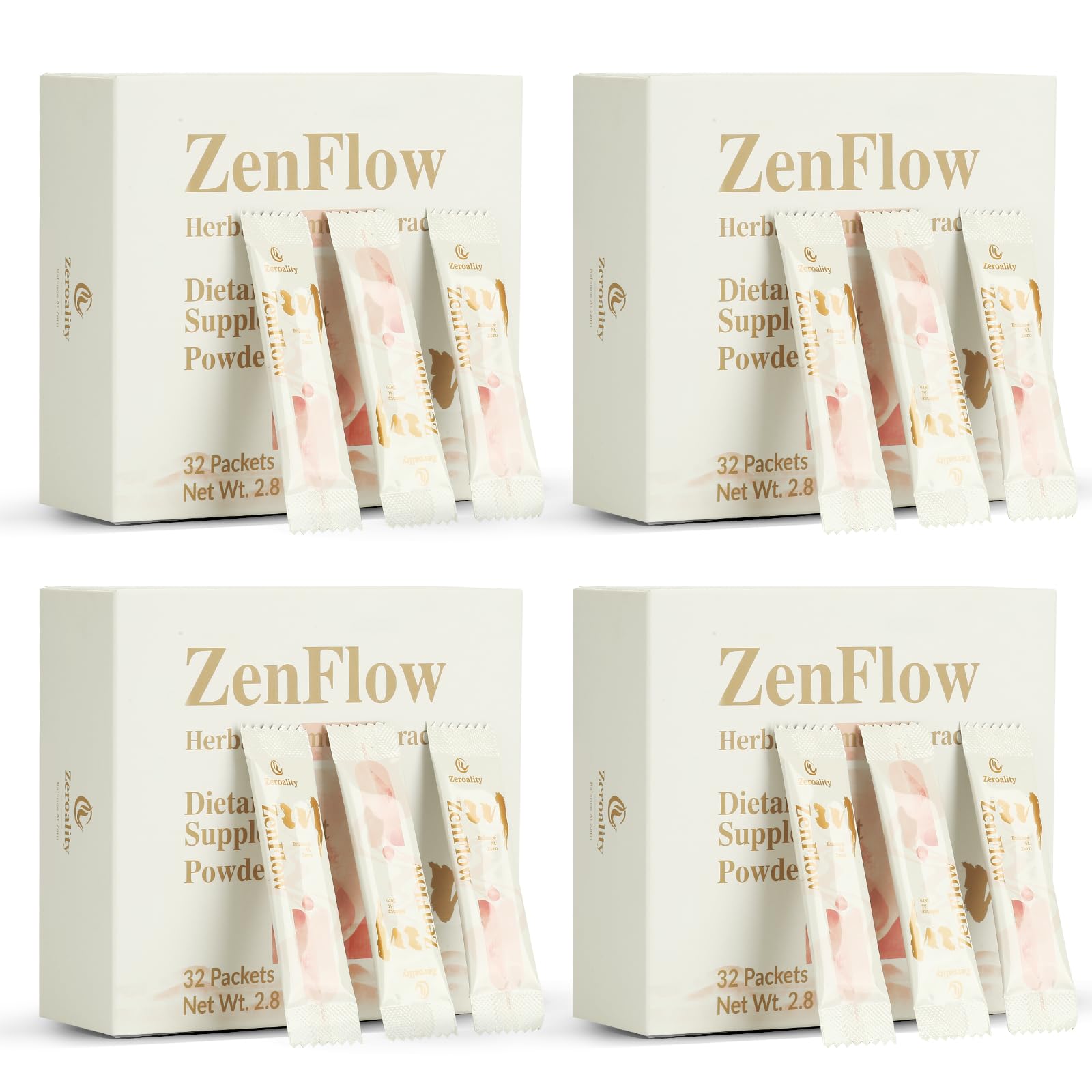 Zeroality ZenFlow, PMS and Menstrual Support Supplement, Traditional Chinese Herbal Formula, Promote Healthy Uterus, Promote Urogenital Function, Women's Health, (128 Packets - 4 Boxes) (4)