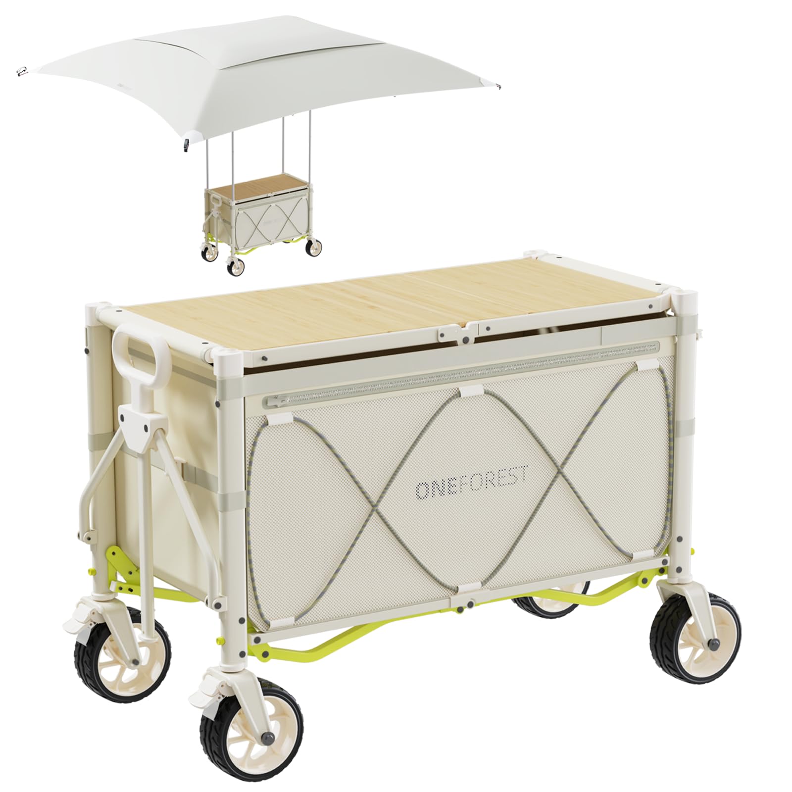 ONEFOREST Collapsible Wagon Cart with Canopy Tent, Portable Large Capacity Foldable Wagon Cart, Heavy Duty Garden Cart with Wheels for Camping Sports Beach Backyard and Picnics
