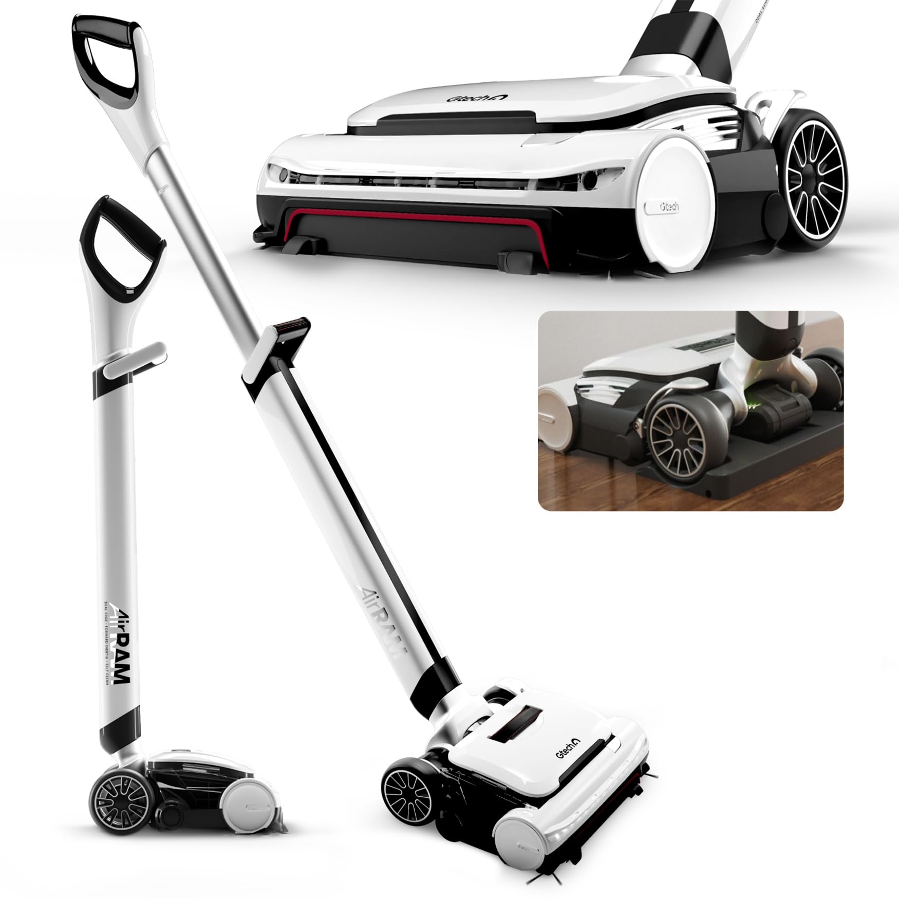Gtech AirRAM 3 Cordless Vacuum Cleaner with Anti-Hair Wrap Bar - Dual Edge-Clean Brushes - Perfect for Carpet and Hardwood Floors - Rechargeable 22v Li-ion Battery - Lightweight - New Model/Red Thread