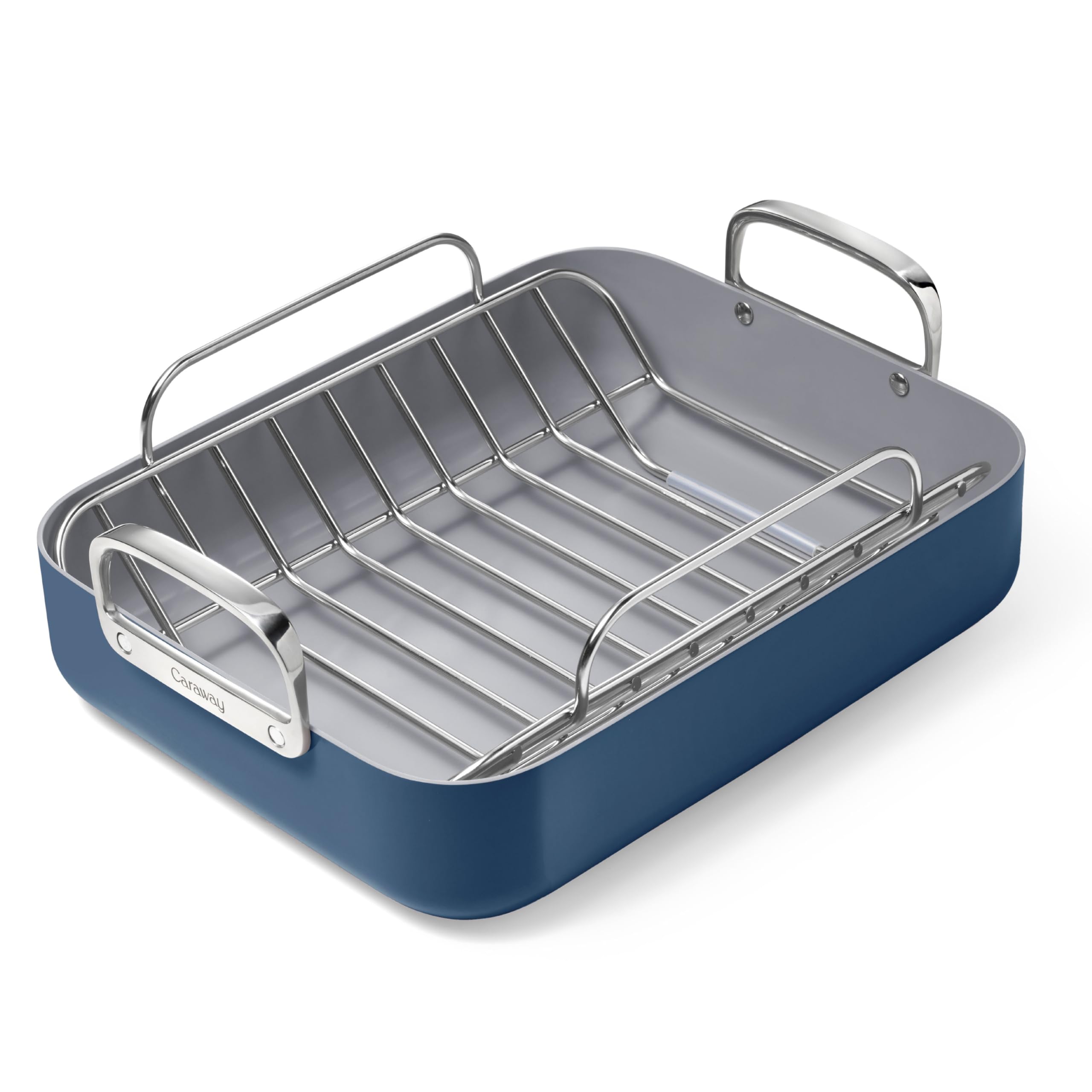Caraway Roasting Pan - 16x13” Roasting Pan with Rack - Non-Stick Ceramic Coated - Non Toxic, PTFE & PFOA Free - Oven Safe & Compatible with All Stovetops - Navy