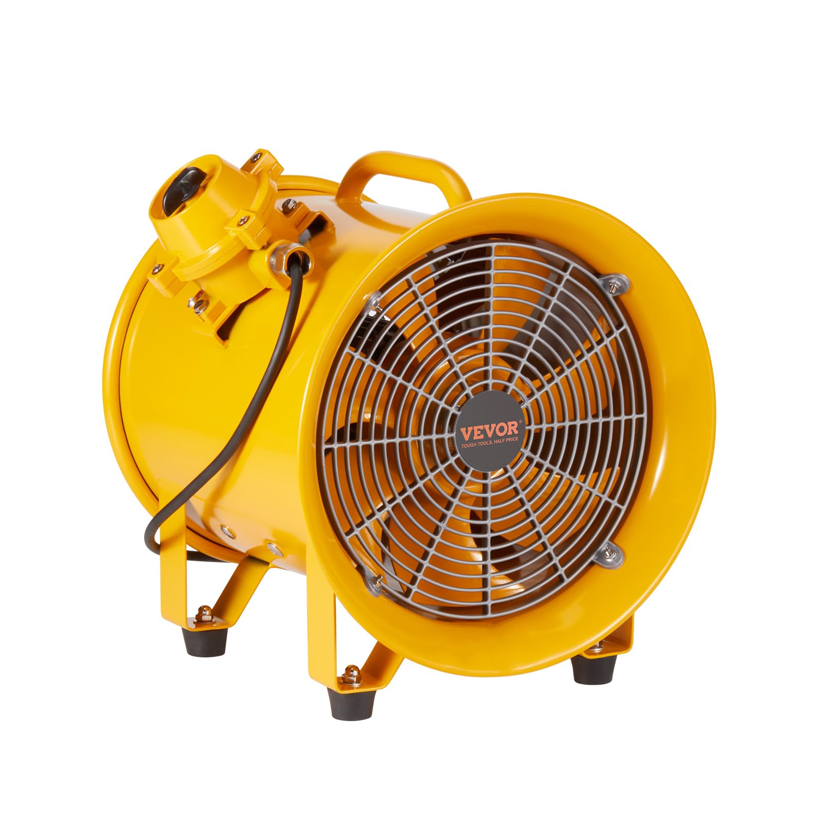 VEVOR Portable Blower Explosion Proof Utility Fan 10 Inch, 1942 CFM Heavy Duty Cylinder Exhaust Fan With 9.8ft Power Cord - No Plug, Industrial Ventilator for Warehouse, Mill, Spray Booth, Tank