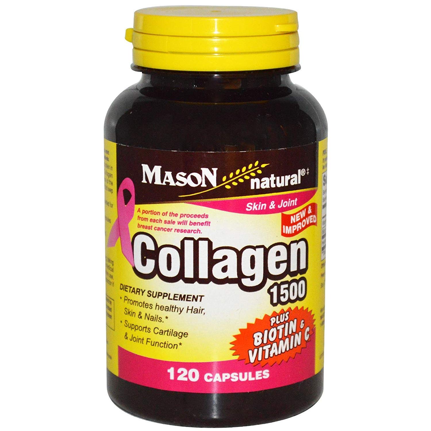 Mason Vitamins Collagen Plus Biotin & Vitamin C 1500 mg 120 Capsules per Bottle Pack of 12