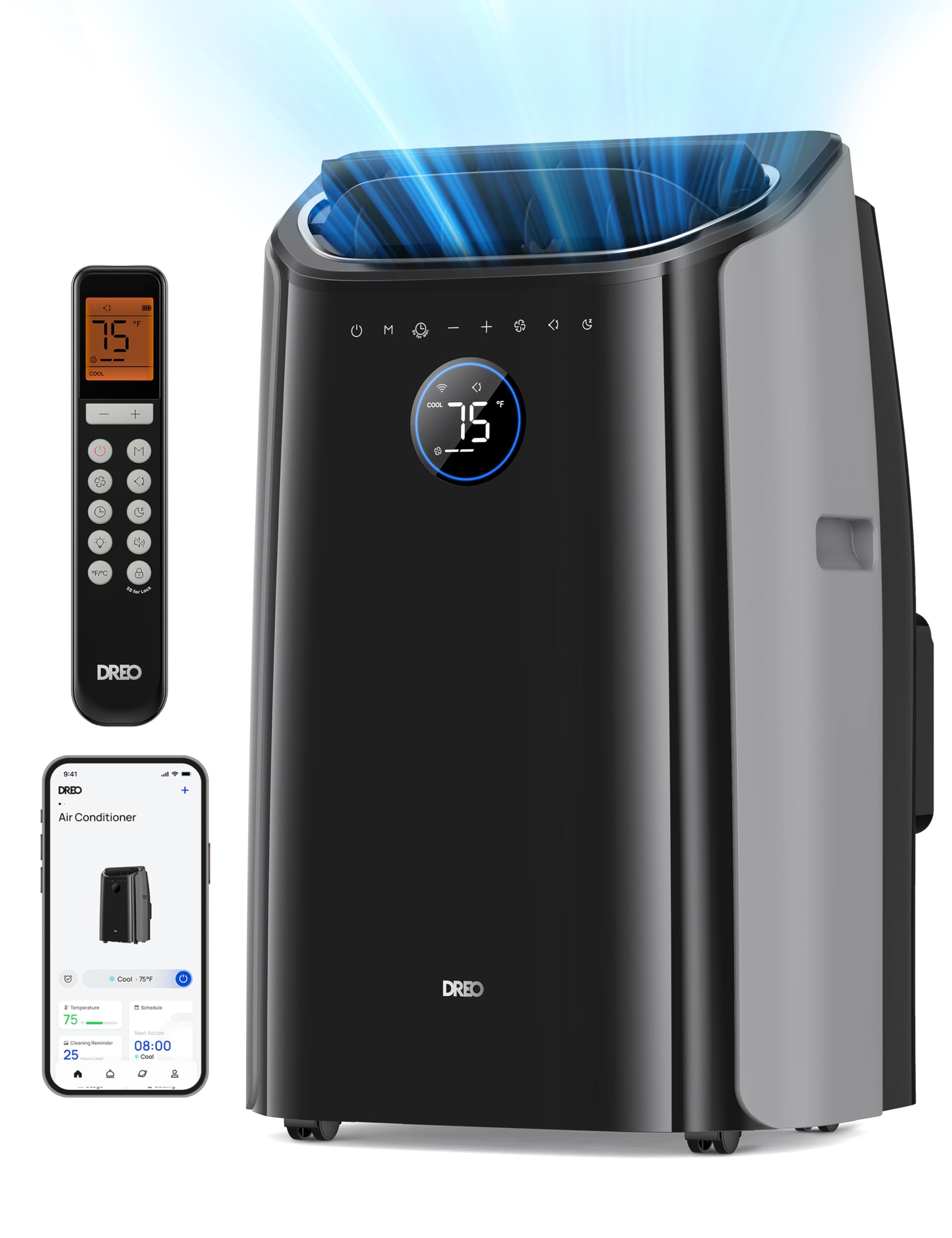 Dreo Portable Air Conditioners, 14,000 BTU Air Conditioner for Bedroom with Drainage-free Cooling, 46dB Quiet, APP/Voice/Remote, 24h Timer with Fan & Dehumidifier, Smart AC Unit for Room Indoors