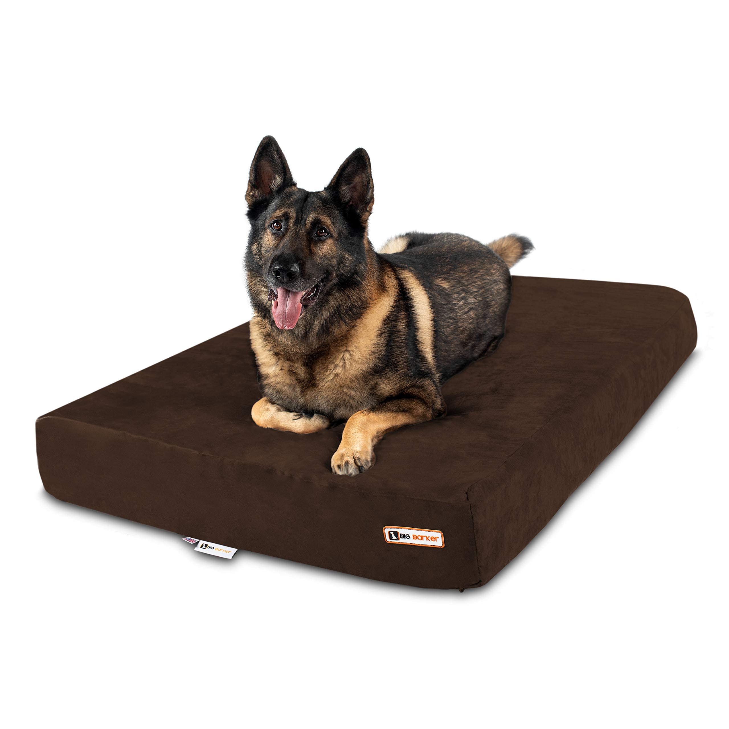 Big Barker Sleek Orthopedic Dog Bed - 7” Dog Bed for Large Dogs w/Washable Microsuede Cover - Sleek Elevated Dog Bed Made in The USA w/ 10-Year Warranty (Sleek, XL, Chocolate)