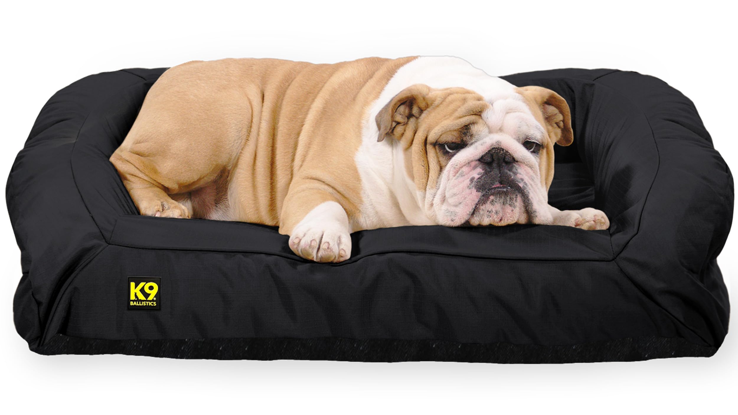 K9 Ballistics Tough Bolster Nesting Pillow Medium Sofa Dog Bed with Removable Washable Cover - Durable, Water Resistant with Nonskid Bottom 33"x27", Obsidian Black