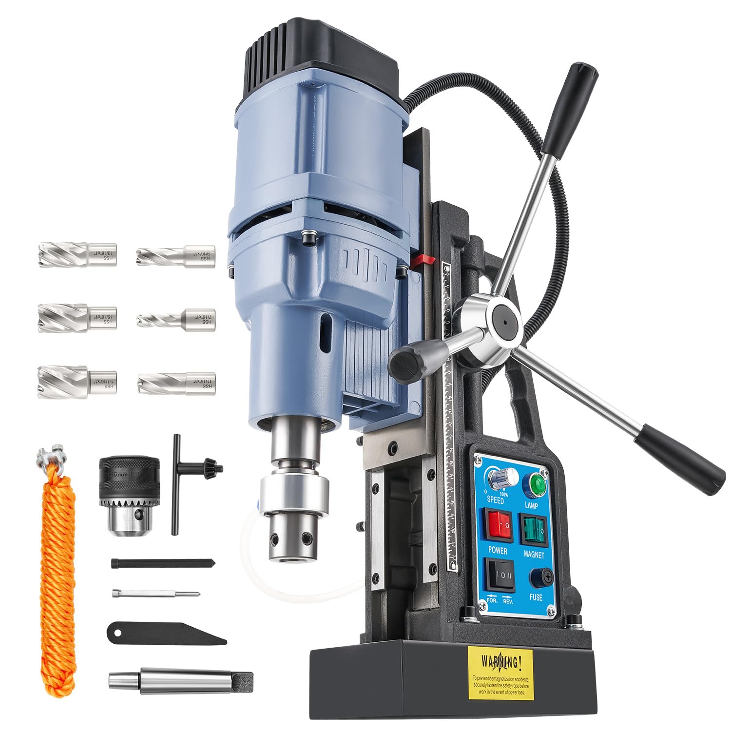 ZELCAN Magnetic Drill Press with 6 Drill Bits, 1550W Mag Drill Press with 2" Dia. 3125 lbf/13900N Mag Force, 650 rpm Power Magnetic Drill with Stepless Speed & Reversible Direction for Metal Surface