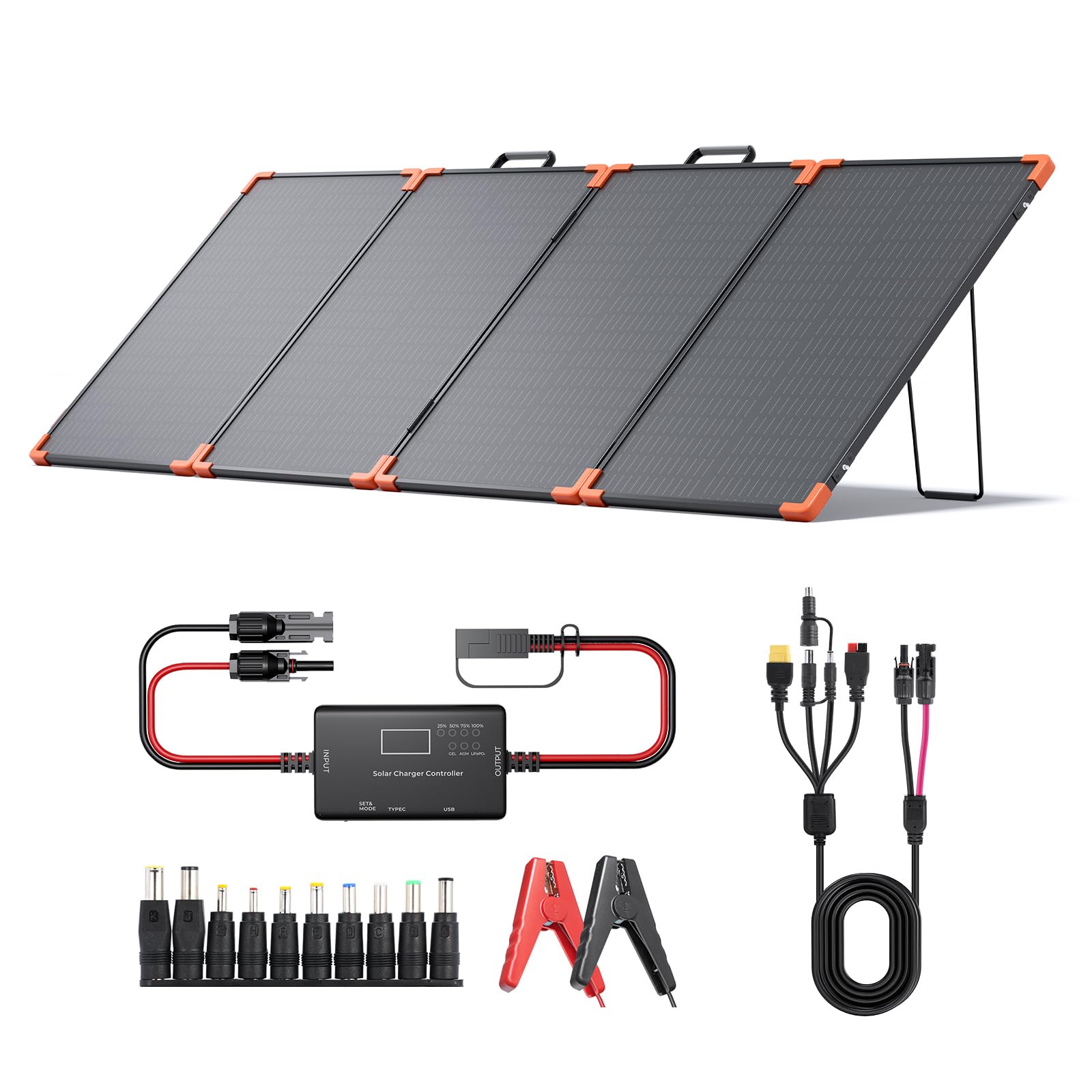 200 watt Portable Solar Panel with 20A PWM Controller,Camping Essentials,200W 19V Foldable Solar Panel for Power Station&12V Battery,23.5% High Efficiency IP68 Waterproof 4 Kickstands for RV Camping