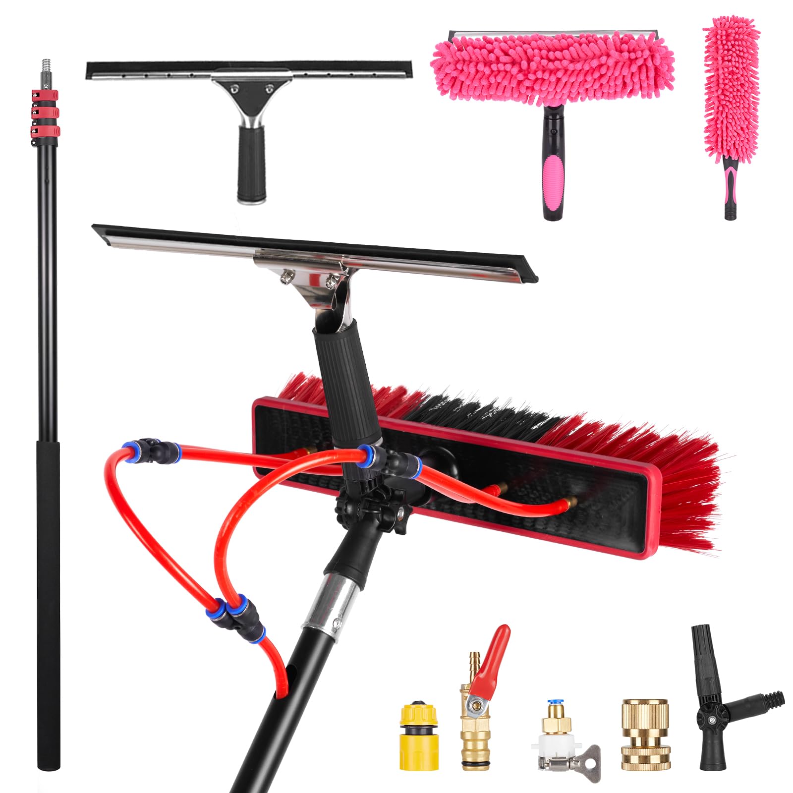 ZKUAOGDI 18ft Long Reach Solar Panel Cleaning Brush Kit, Adjustable Water Fed Pole & 2 Dusting Brushes for Window,Outdoor Window Roof Cleaner Kit