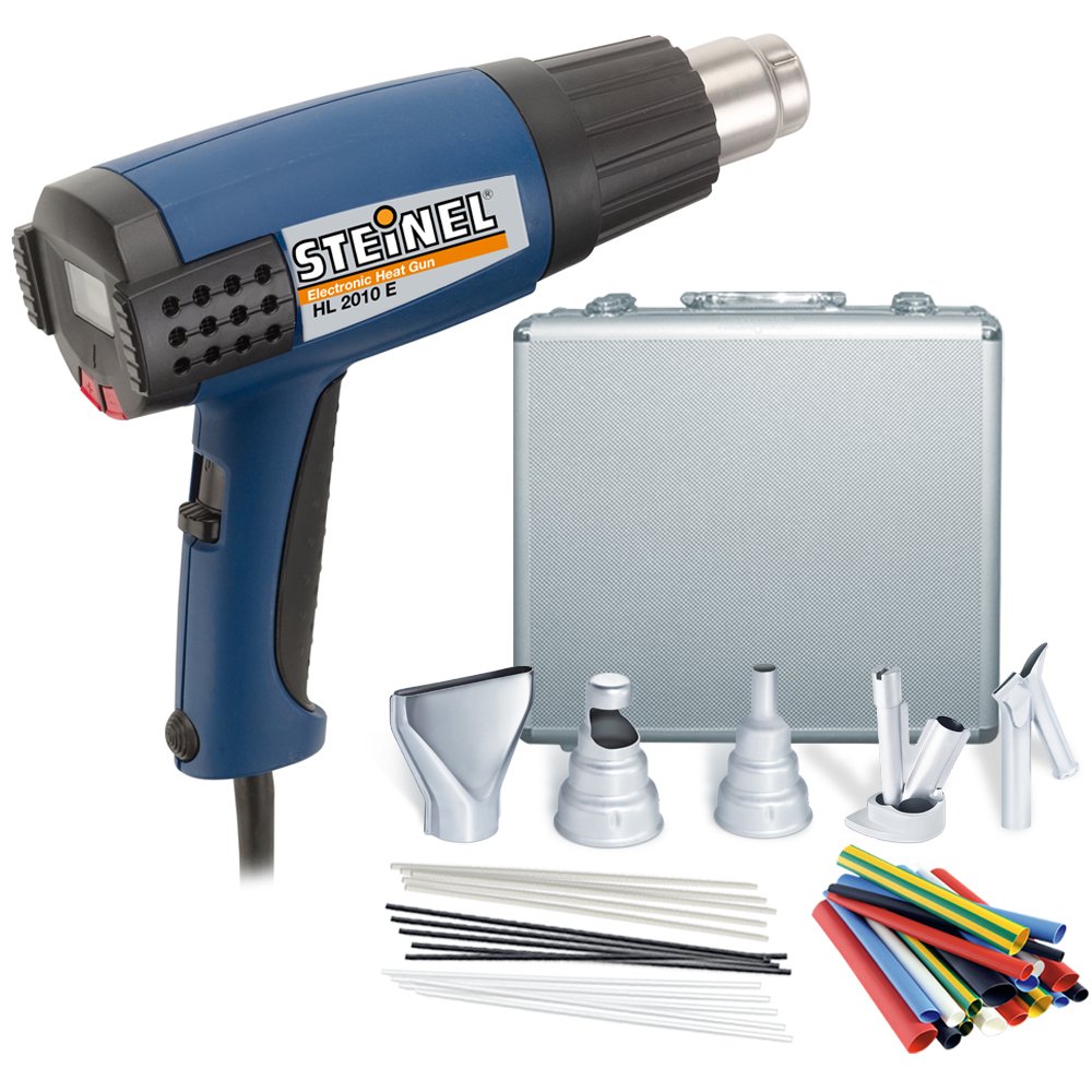Steinel HL 2010 E Case Silver - Set includes a 1500 W Head Gun, ergonomically designed Power Tool with LCD Display, Microprocessor controlled Hot Heat Blower with 3 Stage Switch airflow and continuously variable temperature up to 1150°F, 34859