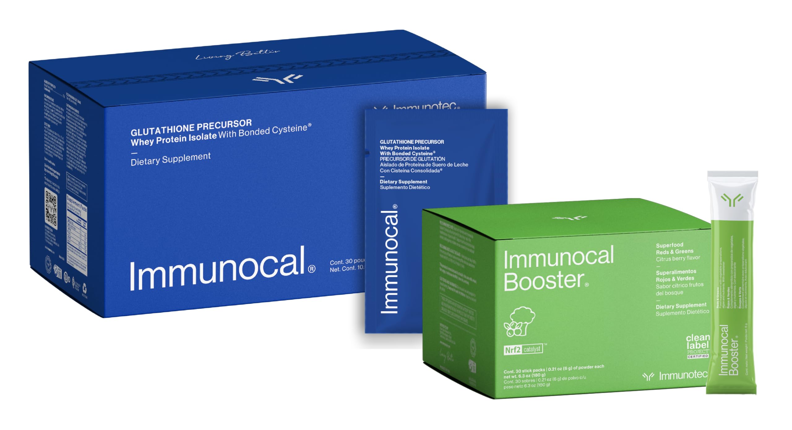 Immunocal Pack of 2 (1 Regular and 1 Booster) – Glutathione Precursor, Whey Protein Isolate, Master Antioxidant, Immune Support, Dietary Supplement with +50 Fruits & Veggies, 30 Servings Each
