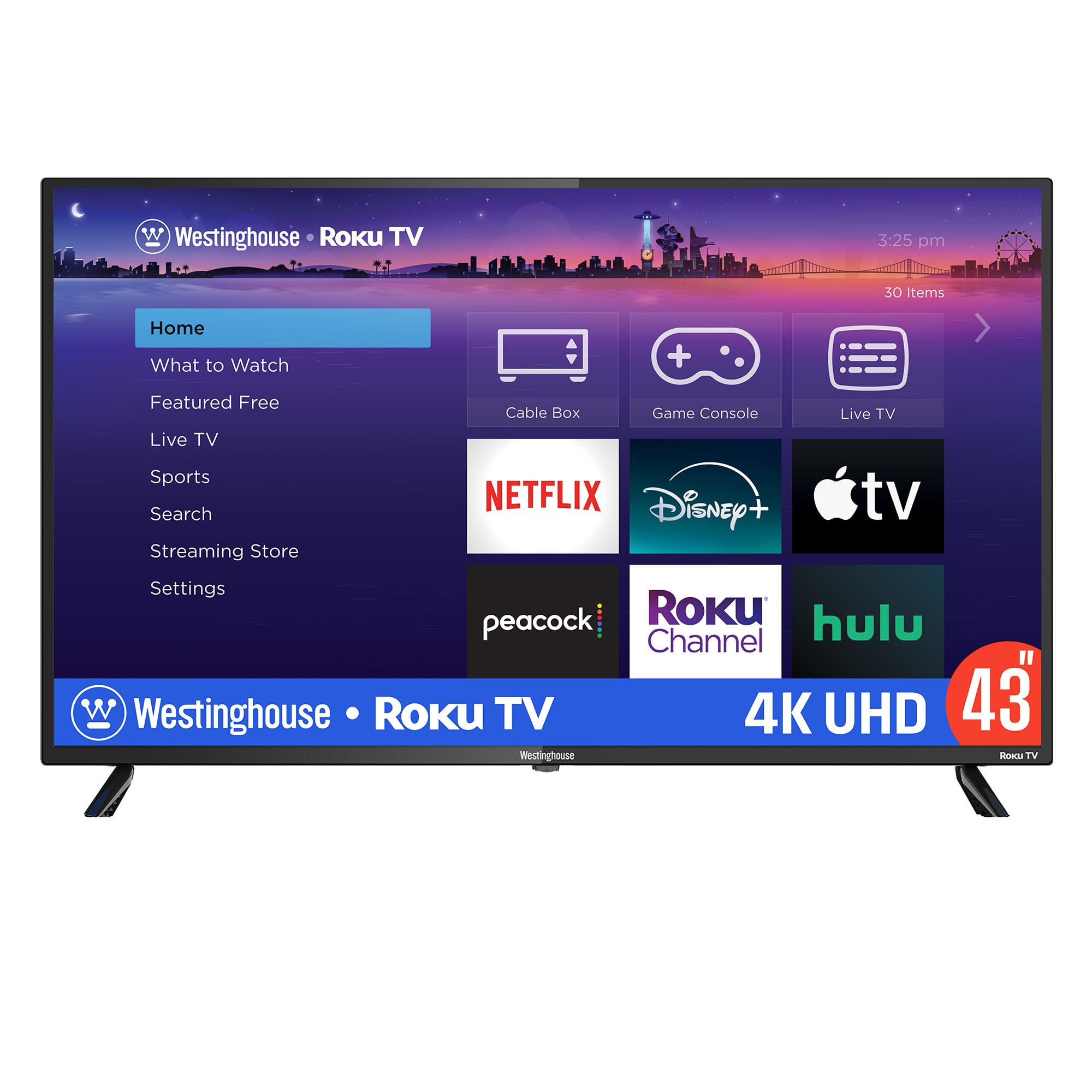 Westinghouse Roku TV - 43 Inch Smart Television, 4K UHD LED with Wi-Fi Connectivity and Mobile App, Flat Screen Compatible with Apple Home Kit, Alexa and Google Assistant