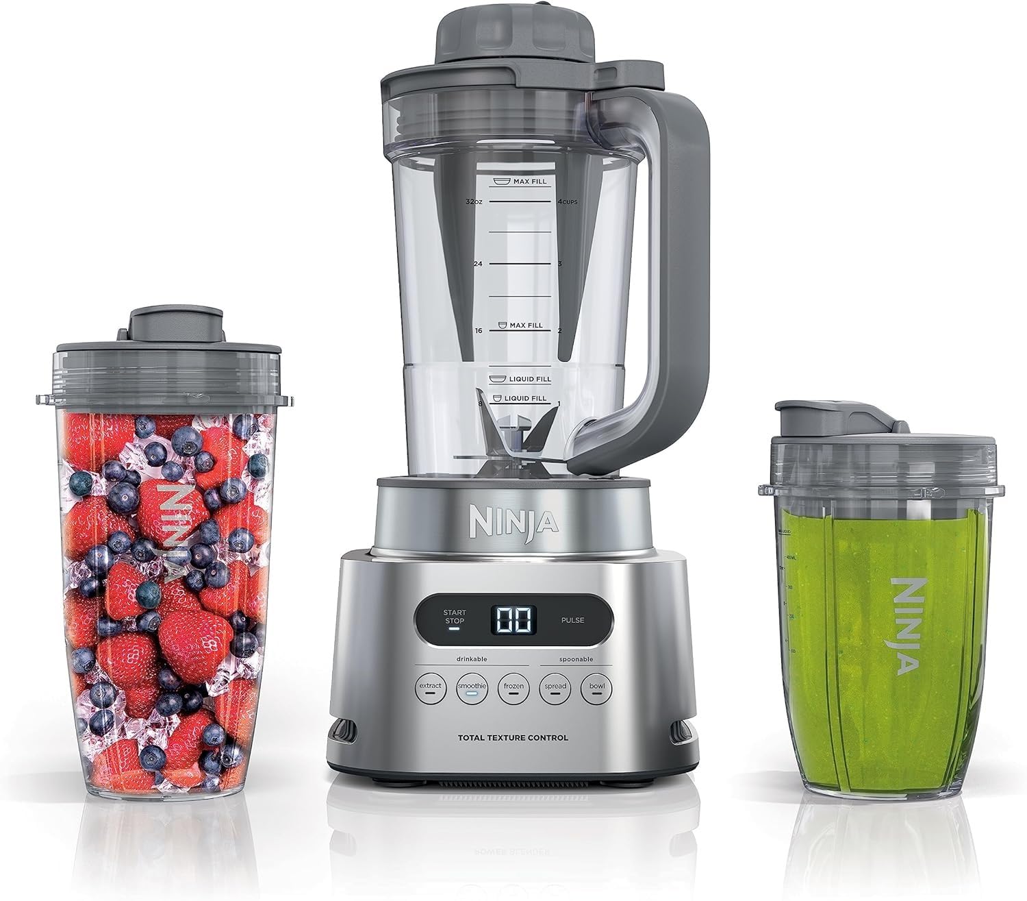 Ninjja SS151 TWISTi Blender DUO, High-Speed 1600 WP Smoothie Maker & Nutrient Extractor* 5 Functions Smoothie, Spreads & More, smart-TORQUE, 34-oz. Pitcher & (2) To-Go Cups, Gray