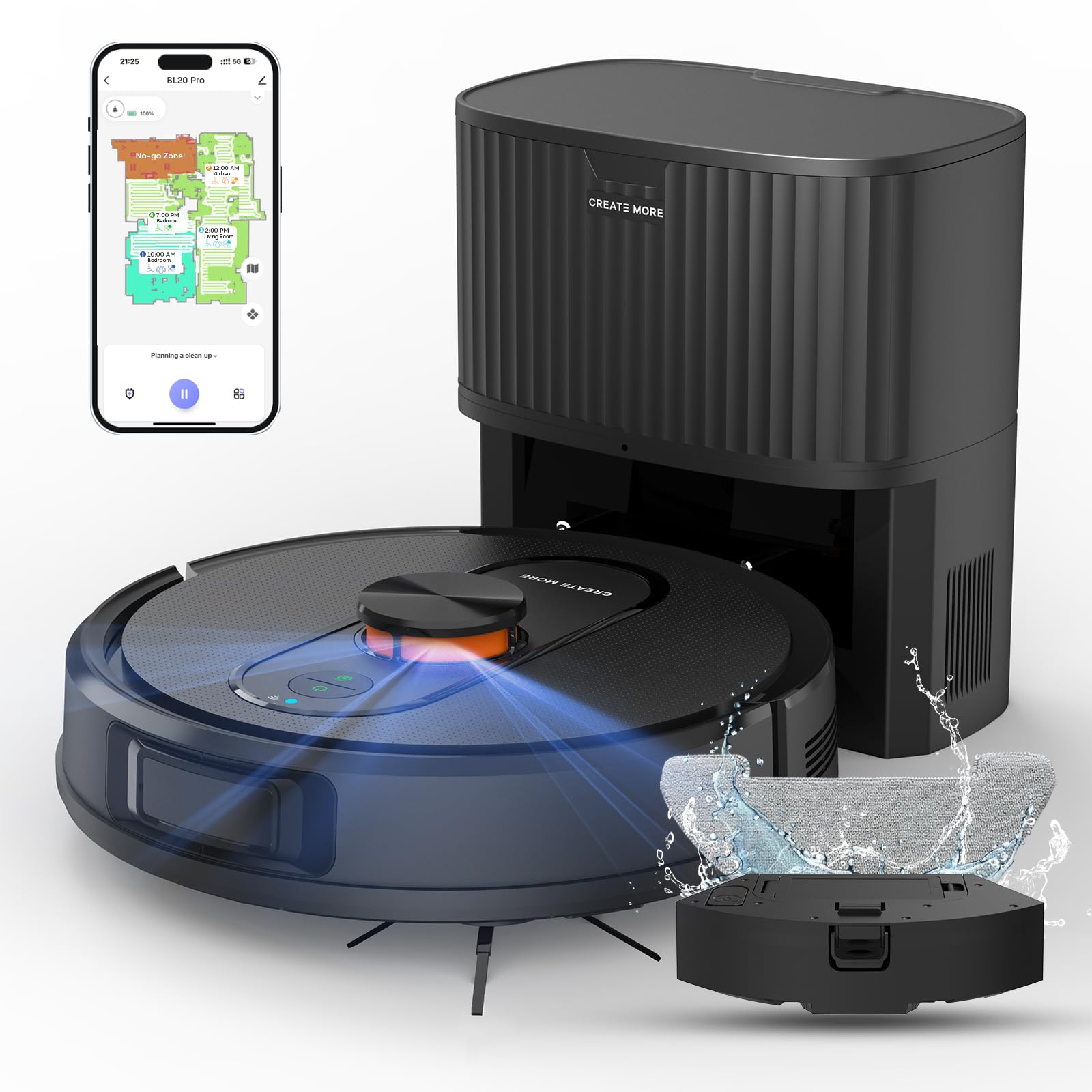 eitton Robot Vacuum and Mop with Self-Emptying,4000Pa LiDAR Robot Vacuum Cleaner,3-in-1 Robotic Vacuums for 45 Days of Cleaning,Hands-Free,No-Go Zones,Perfect for Hard Floors, Carpets, and Pet Hair