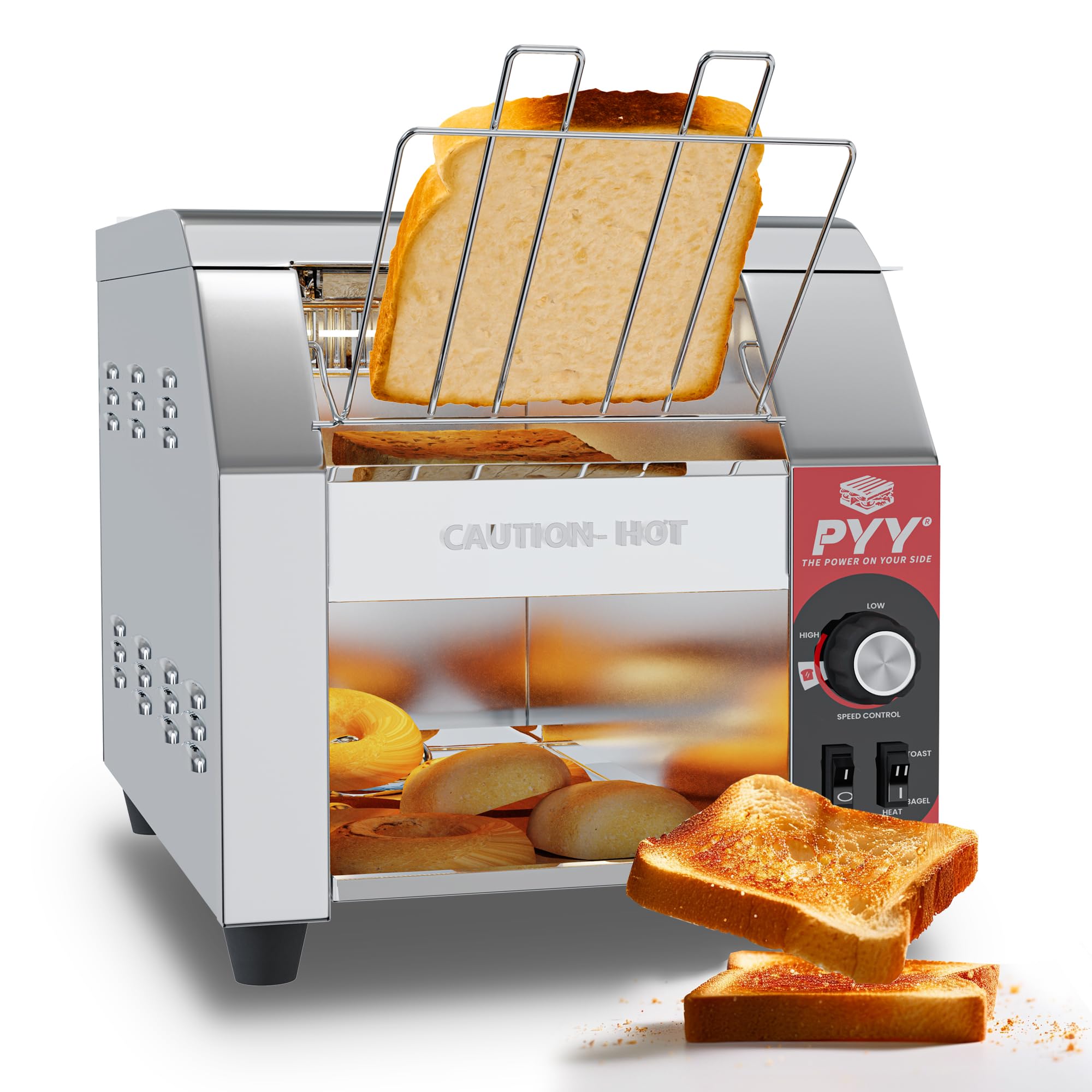 PYY Conveyor Toaster Commercial - 200 Slices/Hour, Electric Industrial Belt Toasters Heavy Duty, Stainless Steel Tostadora Transportadora for Bun Bagel Bread Waffle Restaurant Buffet Catering