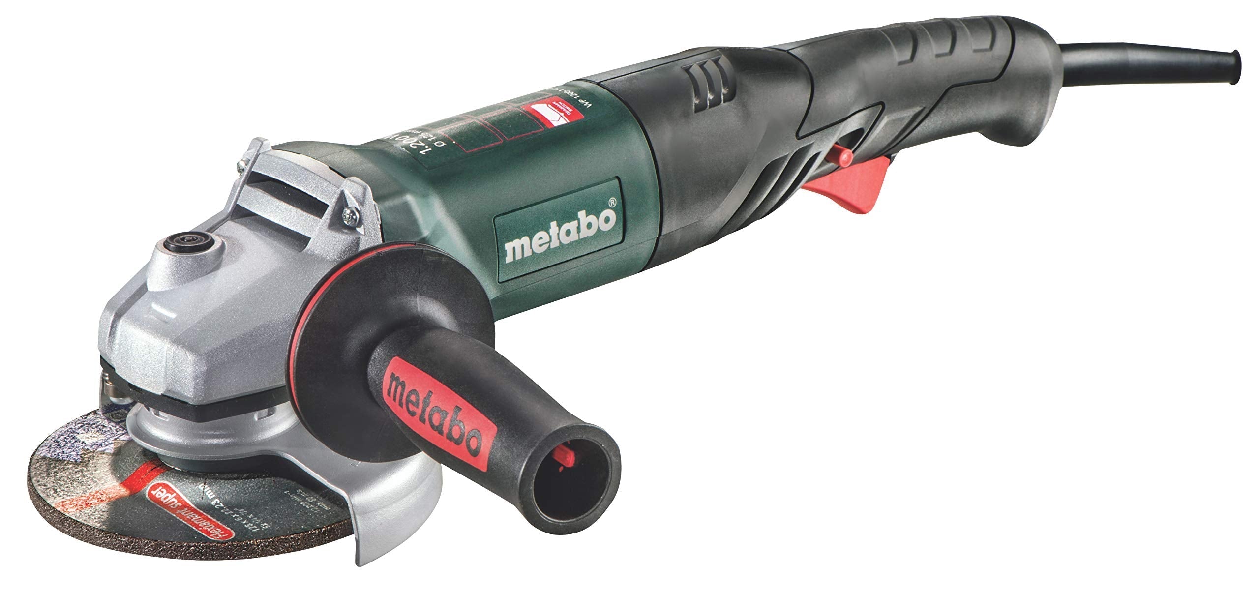 Metabo 5-Inch Angle Grinder, 11,000 RPM, 10.2 Amp with Non-Locking Switch, Rat Tail, WP 1200-125 RT, 601240420, Green