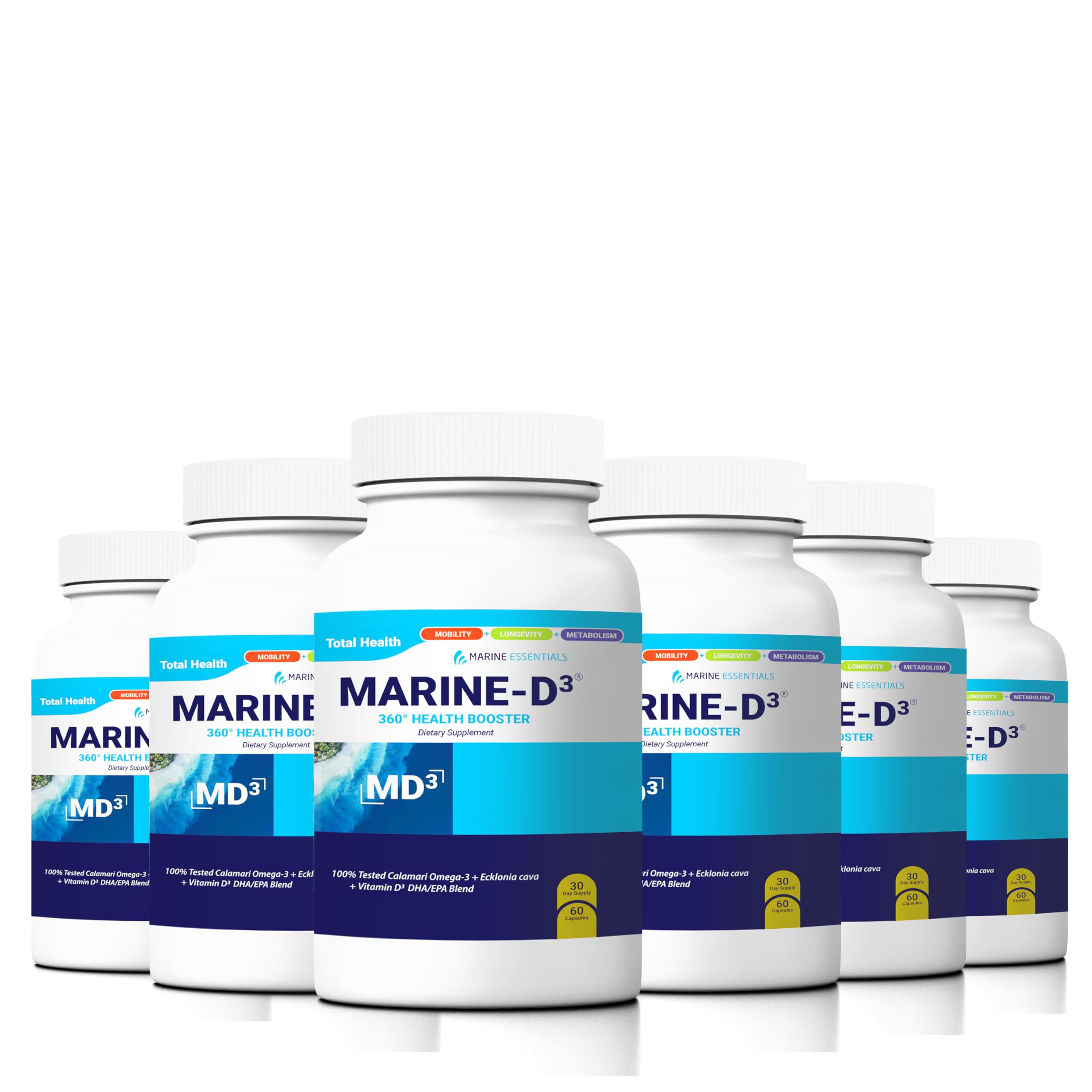 Marine Essentials- Marine D3 Omega 3 Calamari Ecklonia Cava DHA (6 Bottles - 360 Capsules)