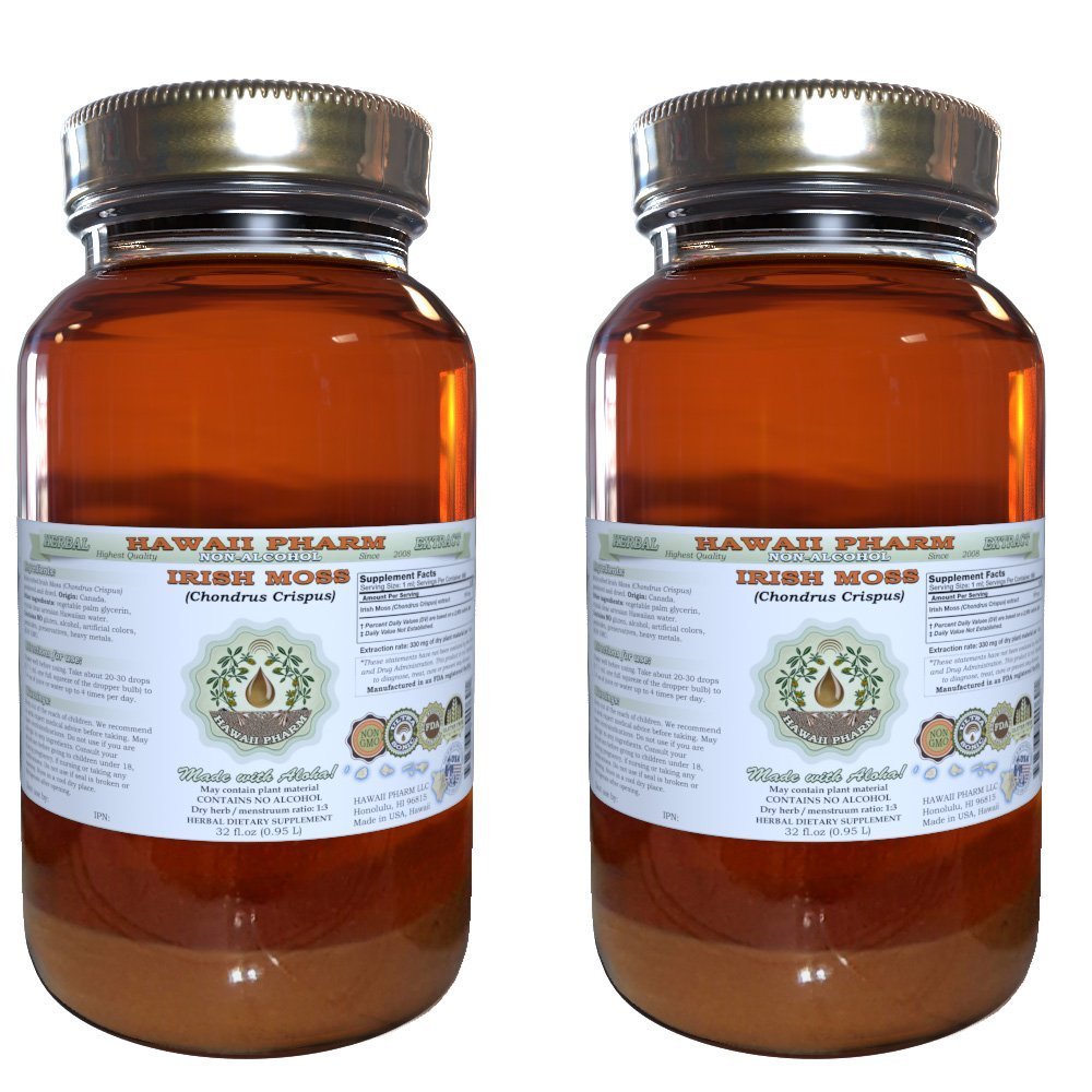 Irish Moss Alcohol-Free Liquid Extract, Irish Moss (Chondrus Crispus) Glycerite Hawaii Pharm Natural Herbal Supplement 2x32 oz Unfiltered